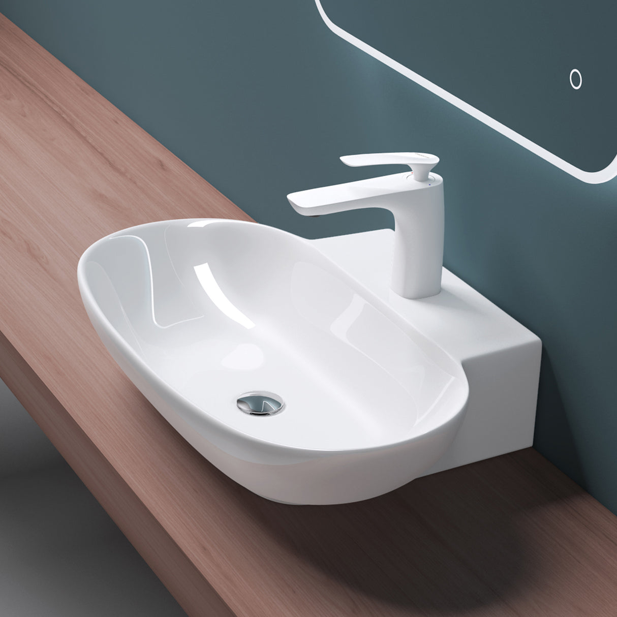 glasvilla Waschbecken Aufsatzwaschbecken Hängewaschbecken BTH: 56x39,5x12,5cm Weiß aus Keramik inkl. Nano-Beschichtung Brüssel899