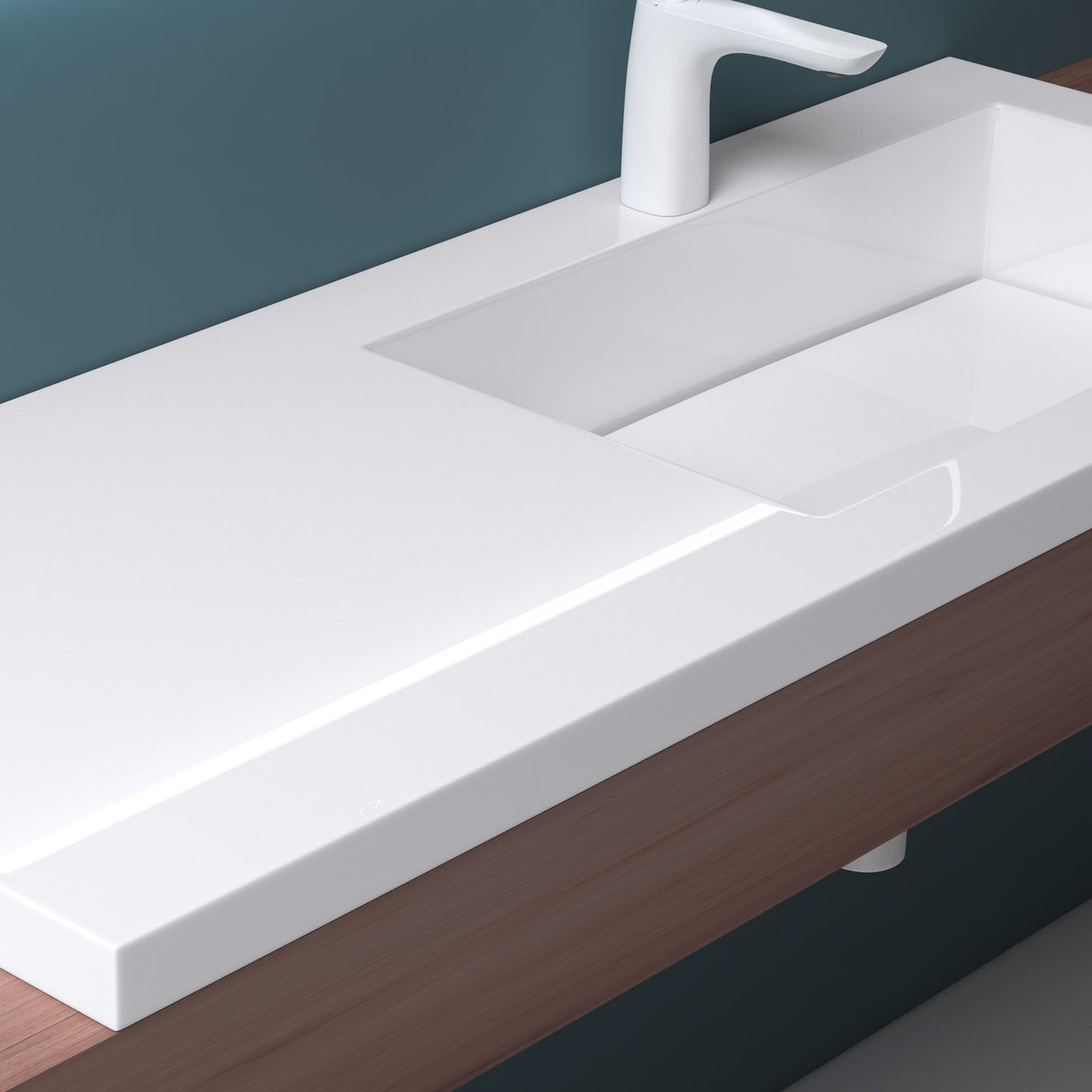 glasvilla Waschbecken Einbauwaschbecken Becken rechts BTH: 120x46x13,5cm Design Waschtisch aus Mineralguss in Weiß Colossum820