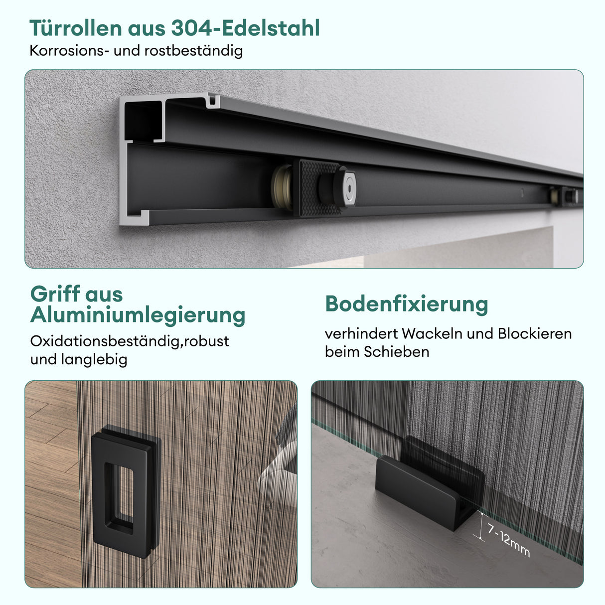 glasvilla Glasschiebetür komplettset Zimmertür Matt Schwarz 8mm ESG-Sicherheitsglas, Schiebetür Glas schwarz gebürstet mit Laufschiene aus Aluminium Muranino-001