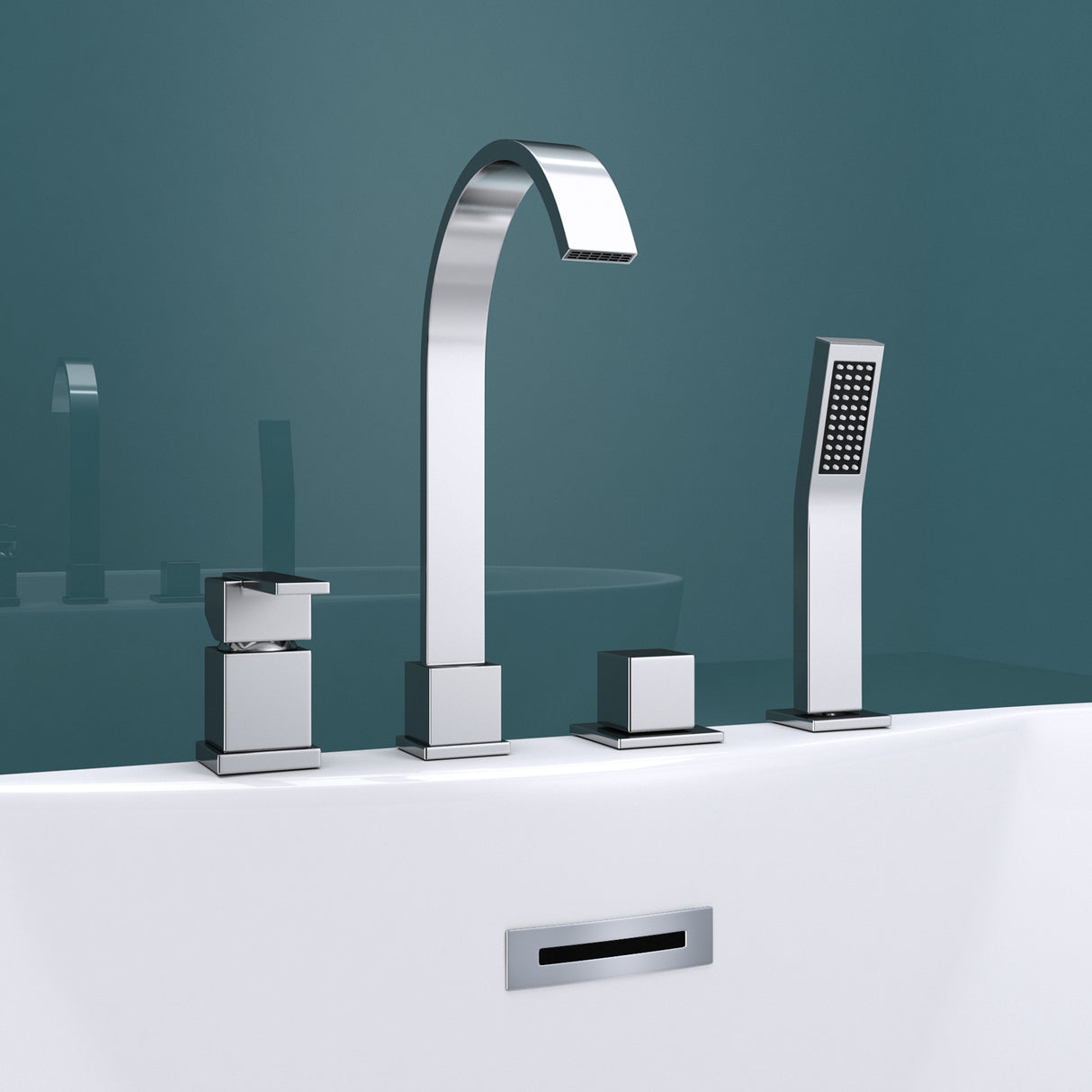 glasvilla Freistehende Badewanne Rechteck Sanitäracryl mit Armatur Standbadewanne