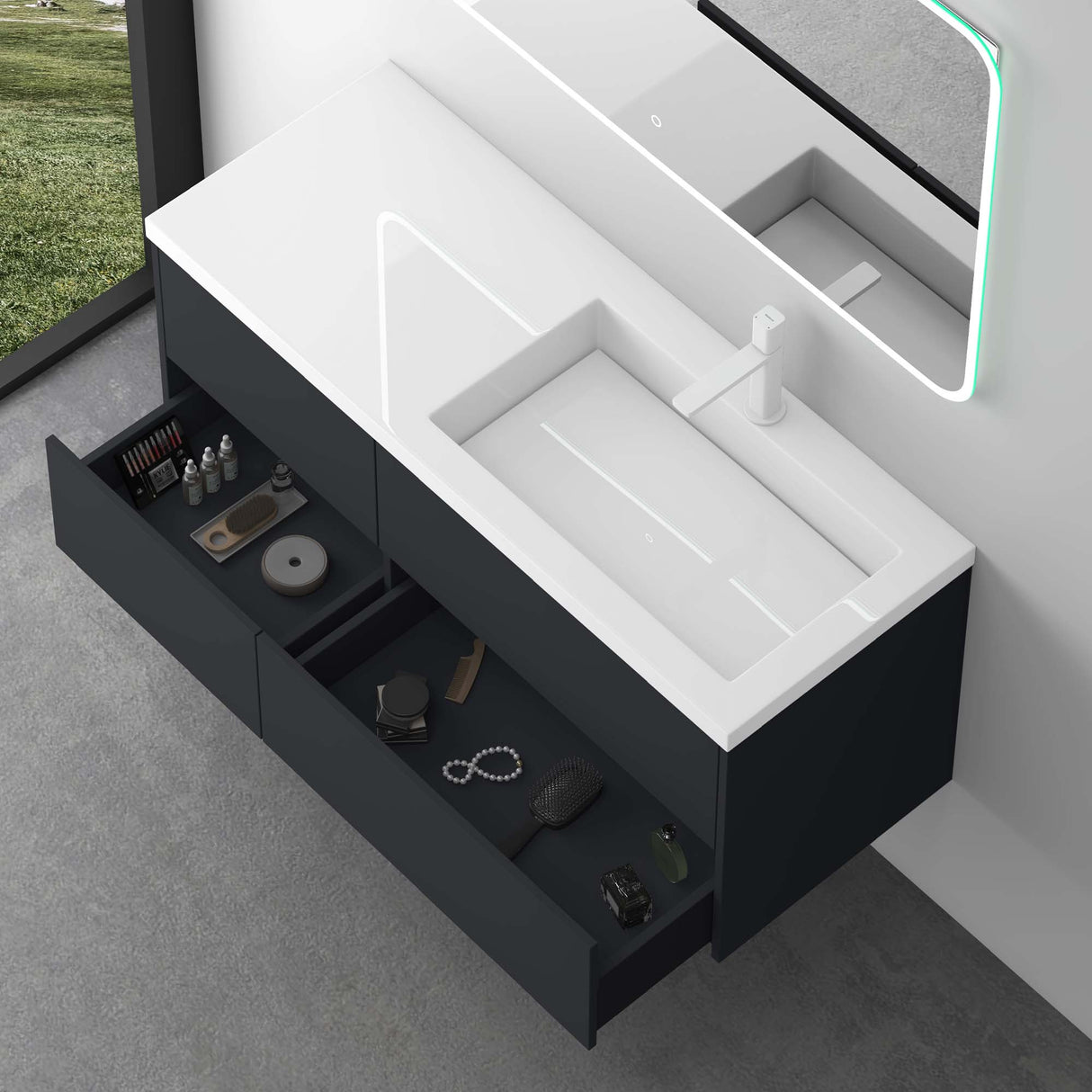 glasvilla Badmöbelset 120cm Waschbeckenunterschrank Waschtisch mit Unterschrank Soft-Close 4 Schubladen Badezimmermöbel Moment