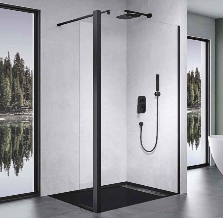 glasvilla Walk-In Duschwand für Dusche Duschabtrennung 8mm Klarglas ESG-Sicherheitsglas mit Nano Rechteckiger Stabilisator Bremen01K-Plus