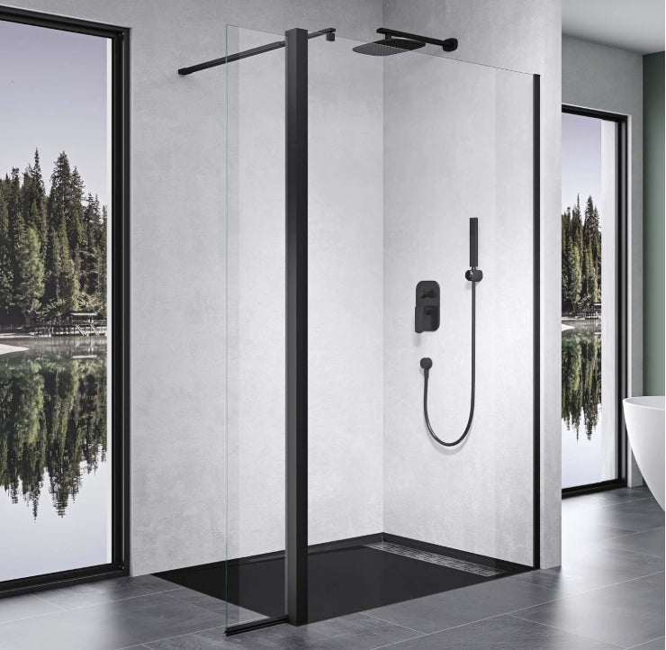 glasvilla Walk-In Duschwand für Dusche Duschabtrennung 8mm Klarglas ESG-Sicherheitsglas mit Nano Rechteckiger Stabilisator Bremen01K-Plus