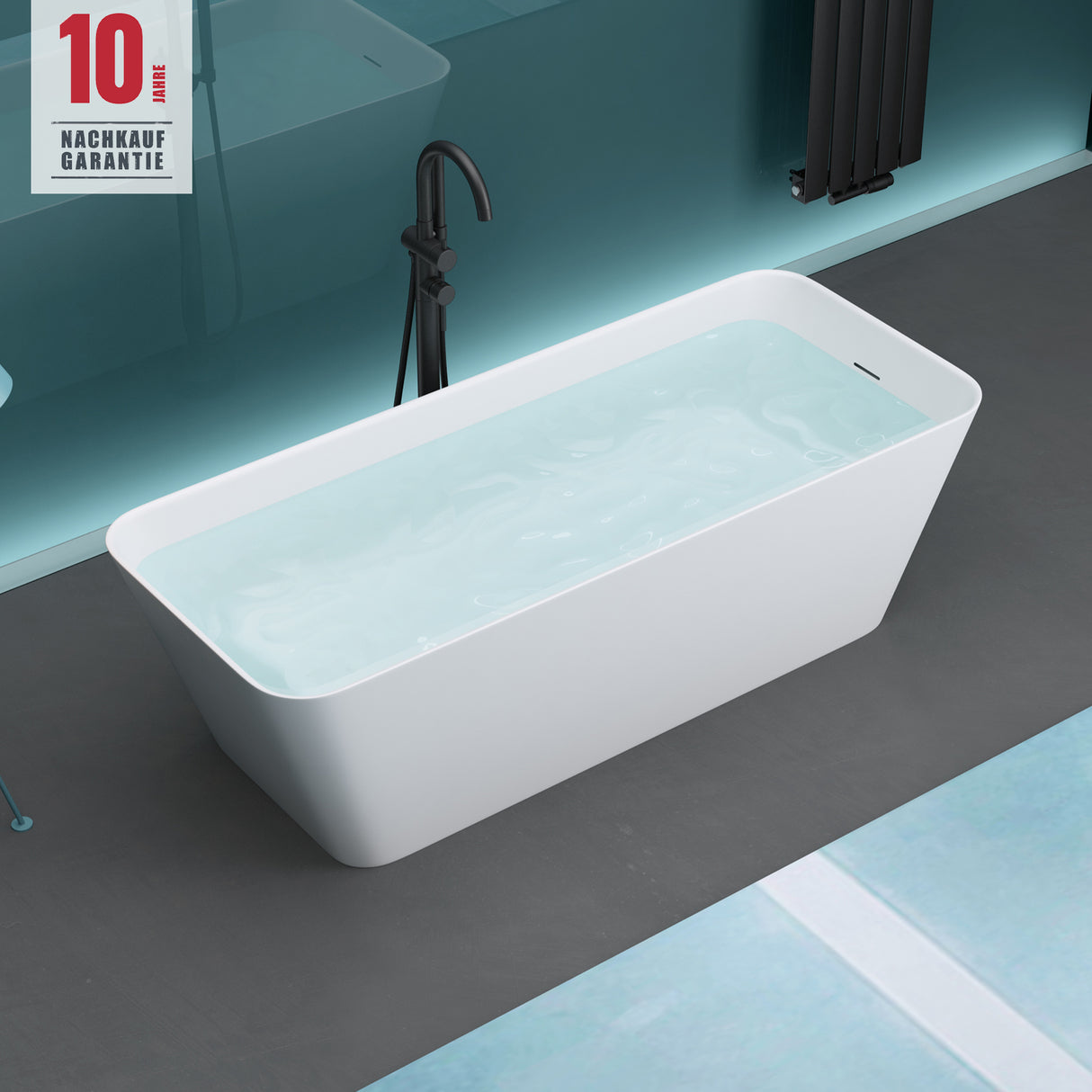 glasvilla Freistehende Badewanne Weiß matt Mineralguss Standbadewanne inkl. Nano-Versiegelung