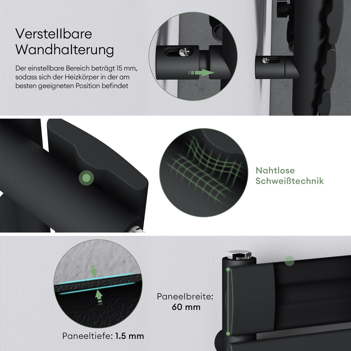 glasvilla Badheizkörper flach Seitenanschluss & Mittelanschluss Paneelheizkörper Horizontal Handtuchwärmer Badheizung FH