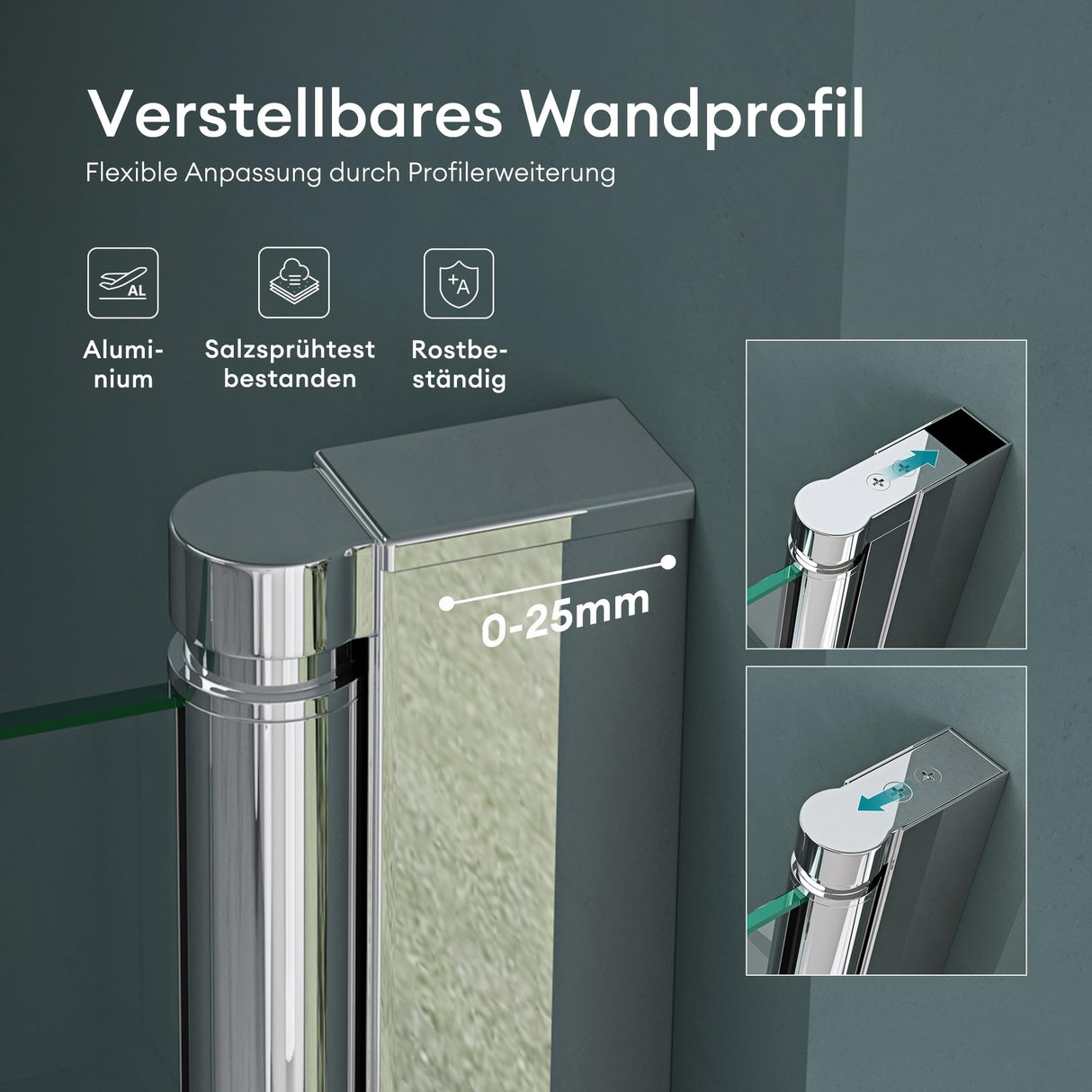 glasvilla Duschtür Nischentür dusche Duschabtrennung Duschkabine Schwingtür 180° Doppeltür 6mm ESG Nano-Beschichtung Klarglas/Satiniert Streifen/Vollsatiniert mit Hebe- und Senkmechanismus Teramo24K+MS+VS