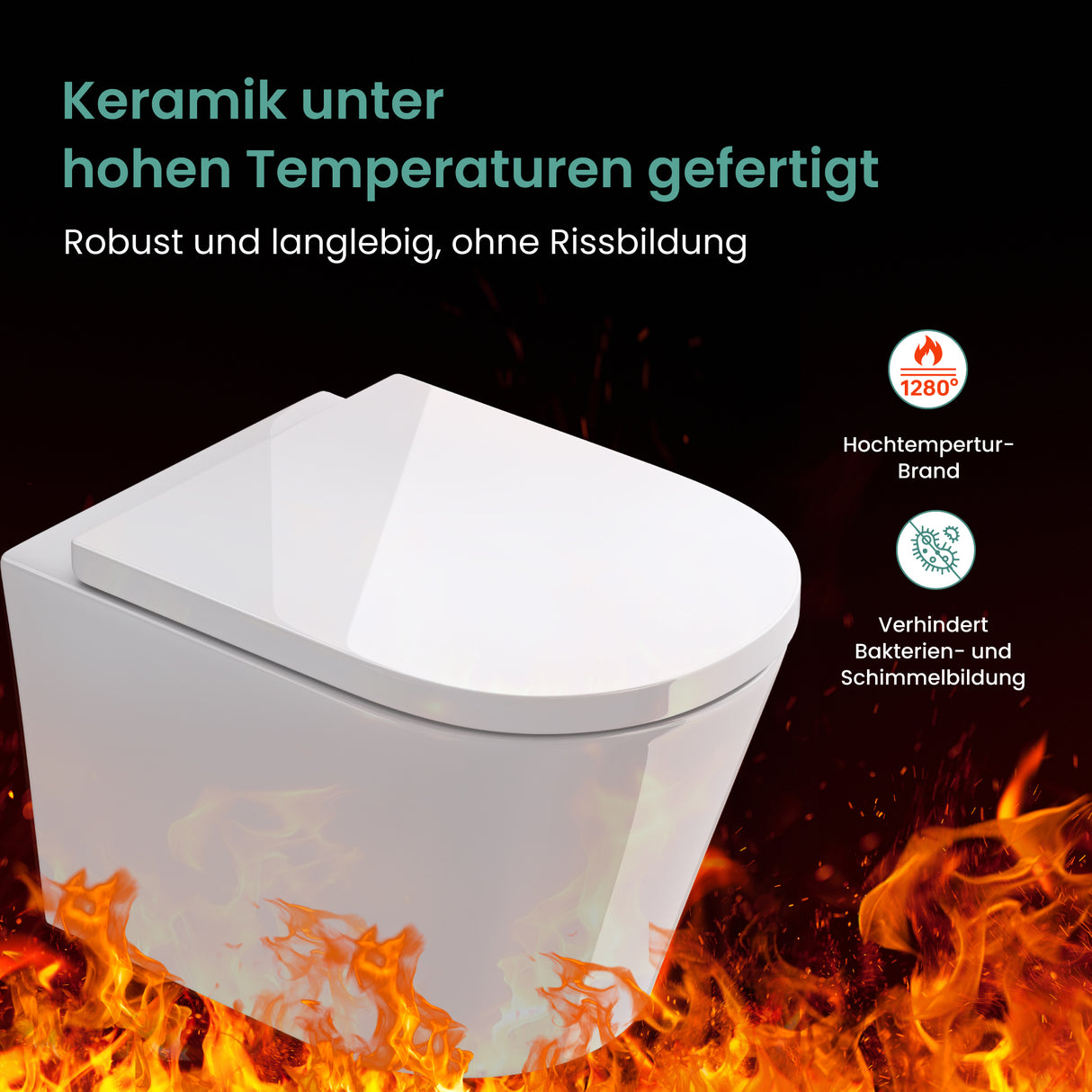 glasvilla Hänge WC Toilette Wand-WC Spülrandlos Weiß aus Keramik Wandmontage mit Absenkautomatik