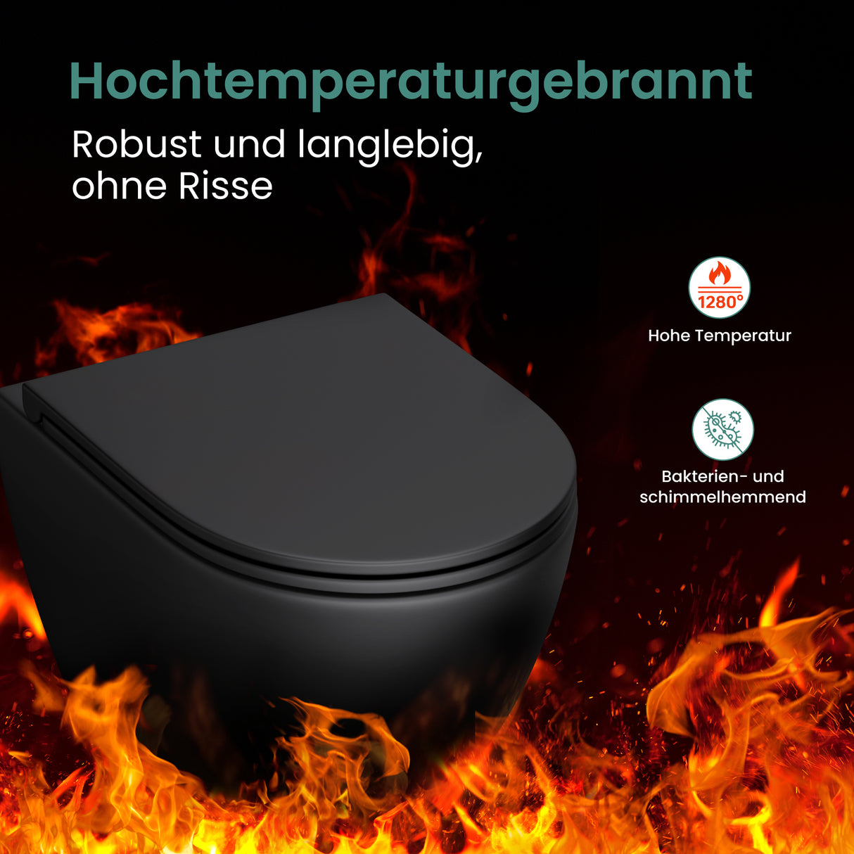 glasvilla Wand WC spülrandlos Schwarz Hänge WC spülrandlos Toilette WC mit Sitz Softclose