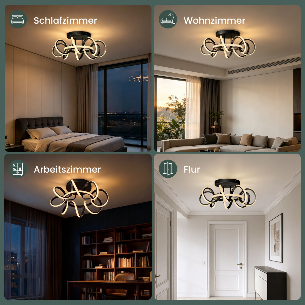 glasvilla Deckenlampe, dimmbar 3000-6400K,mit Fernbedienung | LED Deckenleuchte,112W Schwarz,Moderne,für Schlafzimmer, Wohnzimmer, Kinderzimmer Nuvora06