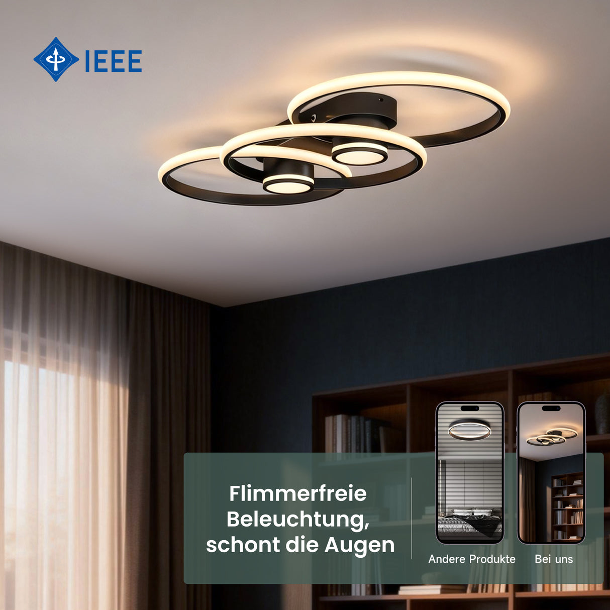 glasvilla Plafoniera LED Soffitto 70W 4189LM, Lampadario LED Soffitto 3000K - 6400K Illuminazione a Soffitto Moderna per Camera da Letto Sala Cucina Bagno Corridoio, Nero, Alivetta25037