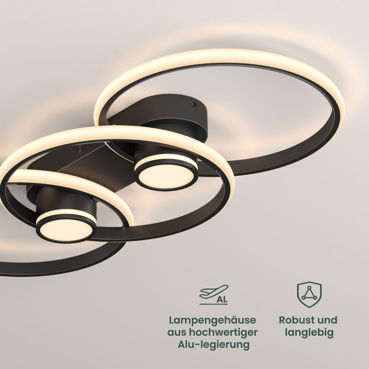 glasvilla Plafoniera LED Soffitto 70W 4189LM, Lampadario LED Soffitto 3000K - 6400K Illuminazione a Soffitto Moderna per Camera da Letto Sala Cucina Bagno Corridoio, Nero, Alivetta25037