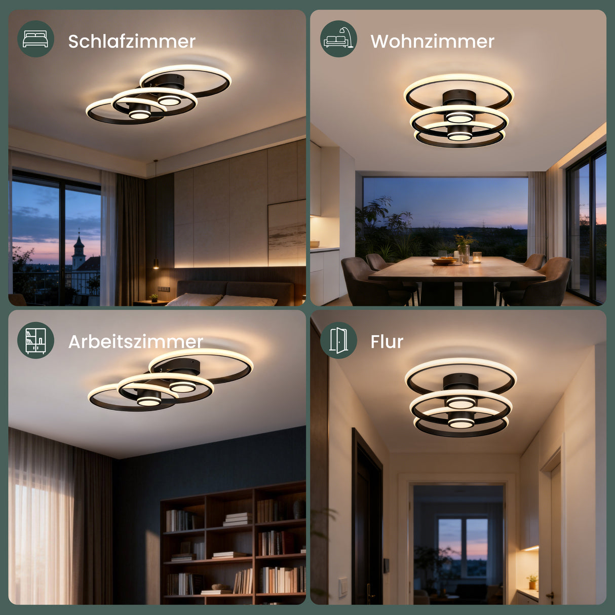 glasvilla Plafoniera LED Soffitto 70W 4189LM, Lampadario LED Soffitto 3000K - 6400K Illuminazione a Soffitto Moderna per Camera da Letto Sala Cucina Bagno Corridoio, Nero, Alivetta25037