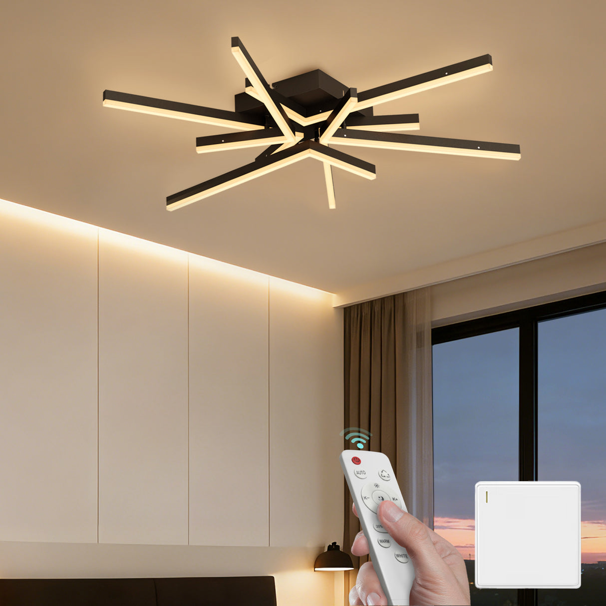 glasvilla Plafoniera LED Soffitto 71W, Lampadario LED Soffitto 3000K - 6400K Illuminazione a Soffitto Moderna per Camera da Letto Sala Cucina Bagno Corridoio, Nero Sabbia, Alivetta25038