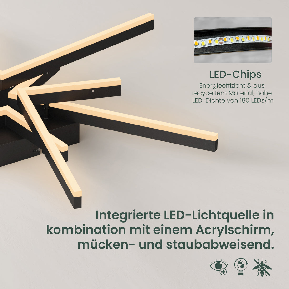 glasvilla Plafoniera LED Soffitto 71W, Lampadario LED Soffitto 3000K - 6400K Illuminazione a Soffitto Moderna per Camera da Letto Sala Cucina Bagno Corridoio, Nero Sabbia, Alivetta25038