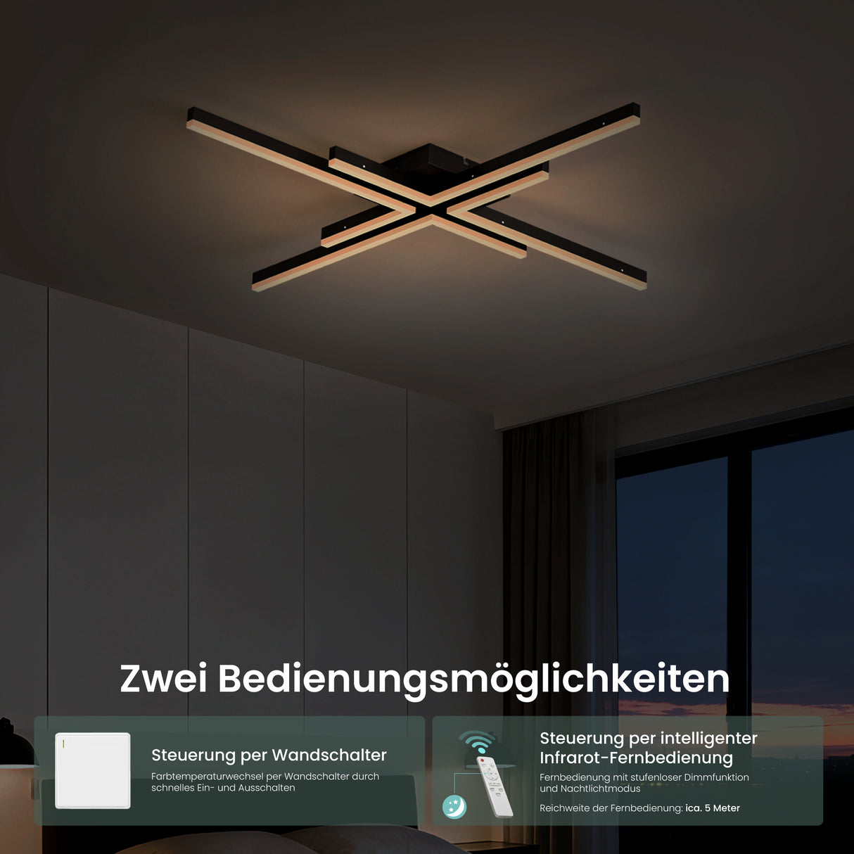 glasvilla Plafoniera LED Soffitto 48W, Lampadario LED Soffitto 3000K - 6400K Illuminazione a Soffitto Moderna per Camera da Letto Sala Cucina Bagno Corridoio, Nero Sabbia, Alivetta25039