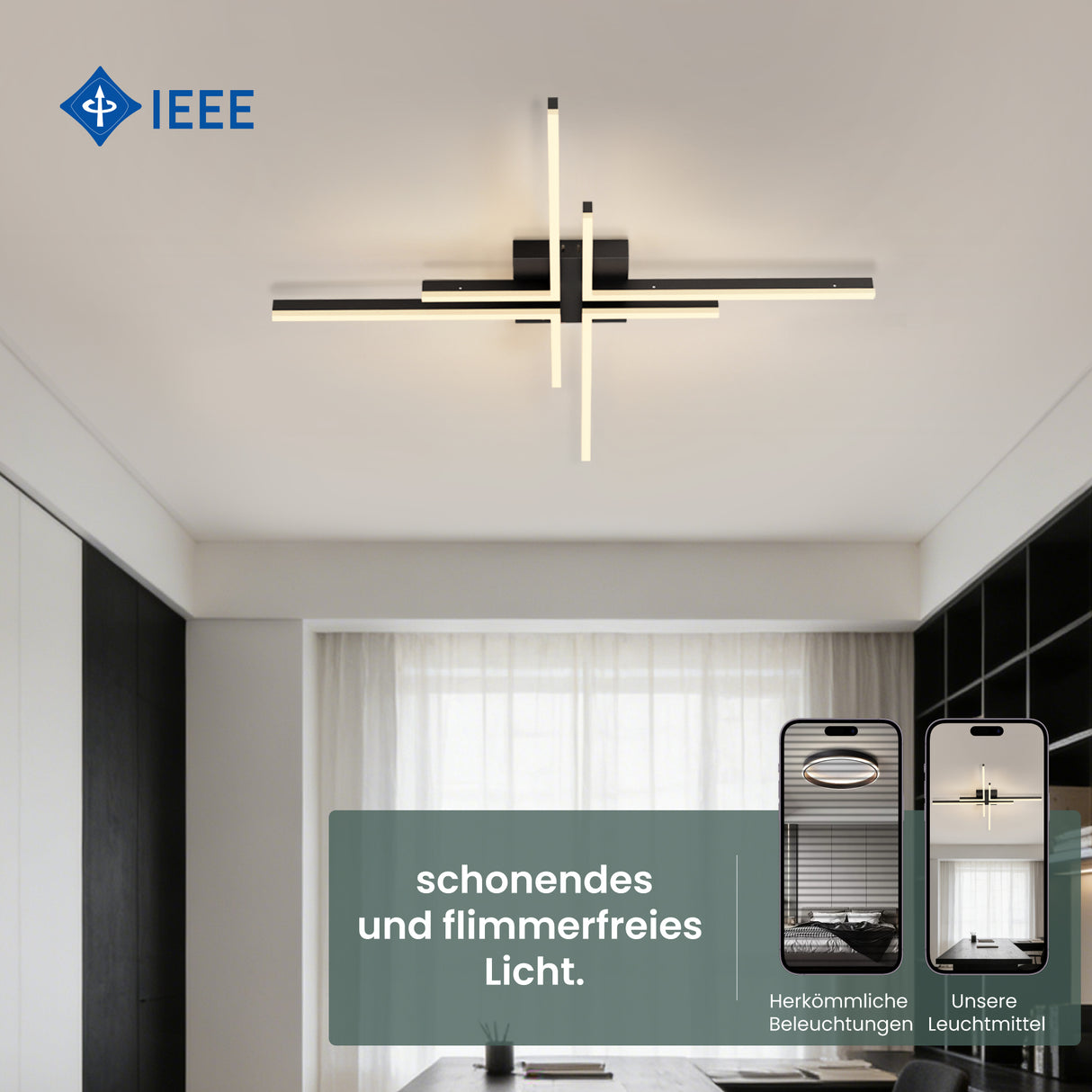 glasvilla Plafoniera LED Soffitto 48W, Lampadario LED Soffitto 3000K - 6400K Illuminazione a Soffitto Moderna per Camera da Letto Sala Cucina Bagno Corridoio, Nero Sabbia, Alivetta25039