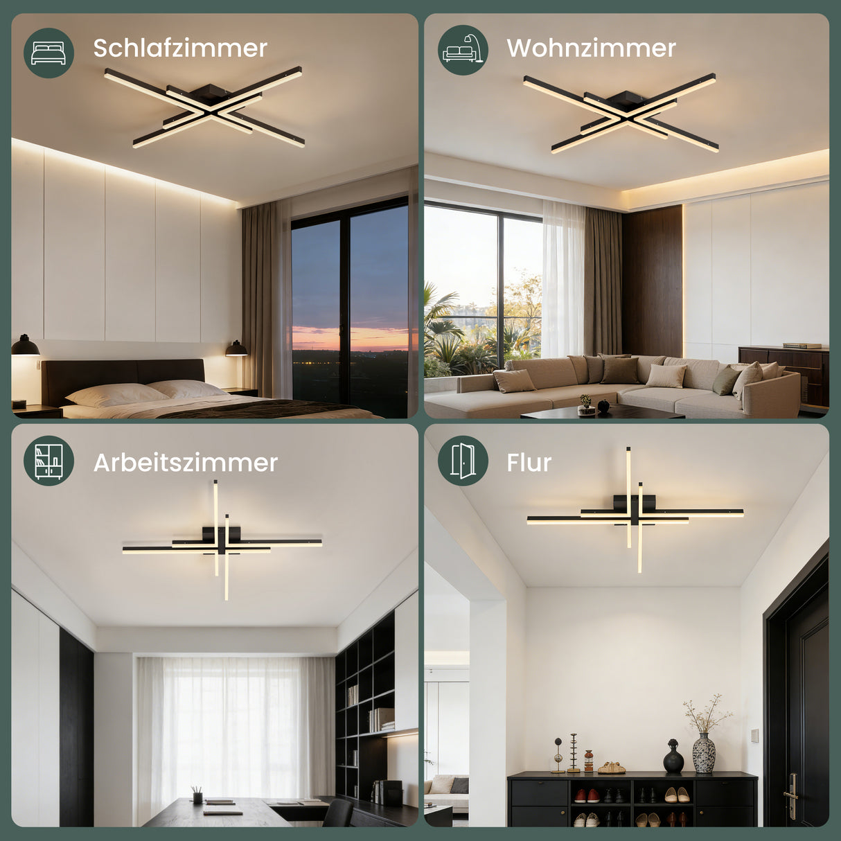 glasvilla Plafoniera LED Soffitto 48W, Lampadario LED Soffitto 3000K - 6400K Illuminazione a Soffitto Moderna per Camera da Letto Sala Cucina Bagno Corridoio, Nero Sabbia, Alivetta25039