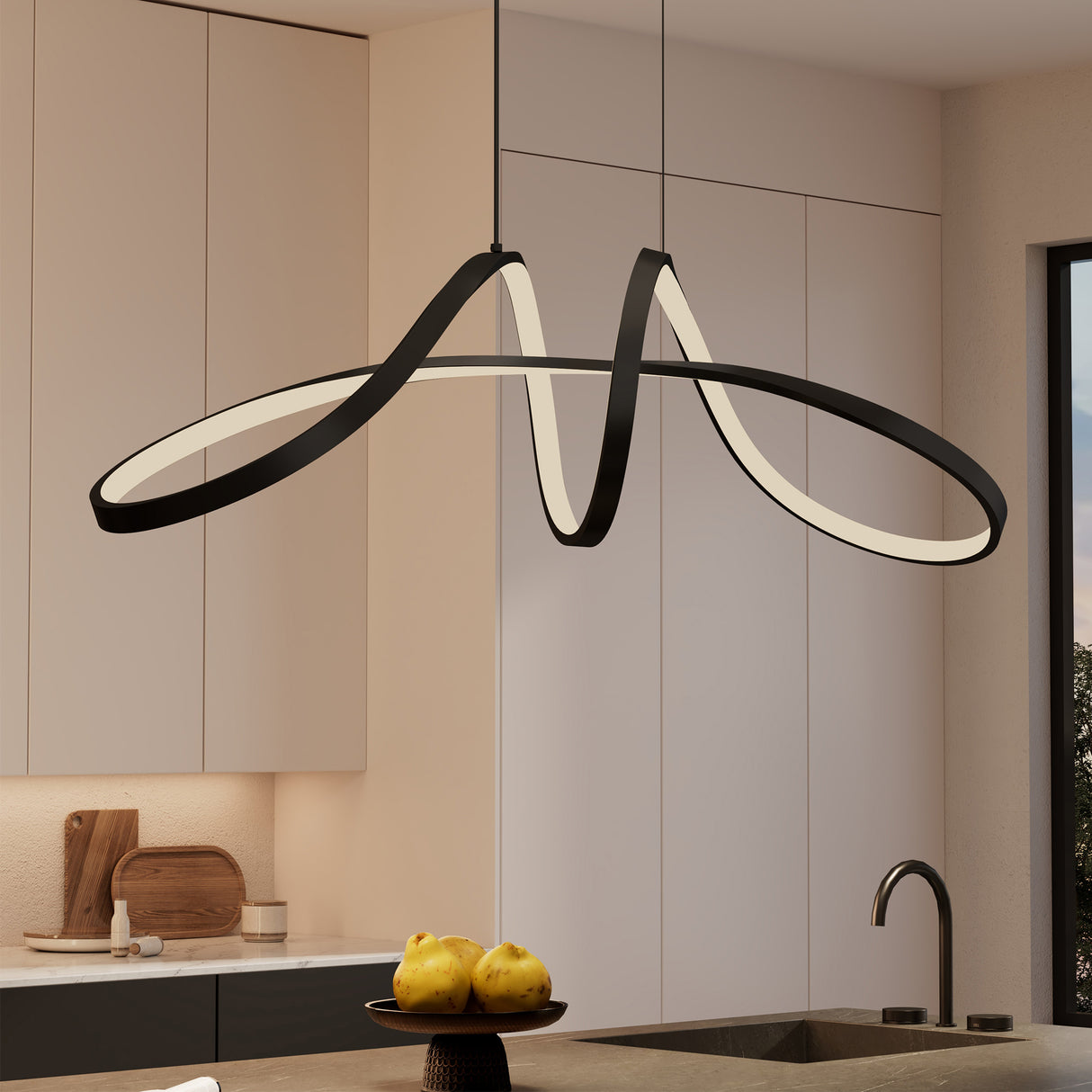 glasvilla Pendelleuchte 90cm LED Hängelampe Dynamisches Wellendesign 3000K/4000K/6000K Verstellbares Kabel 30W Schwarz Hängeleuchte für Esszimmer Wohnzimmer Schlafzimmer