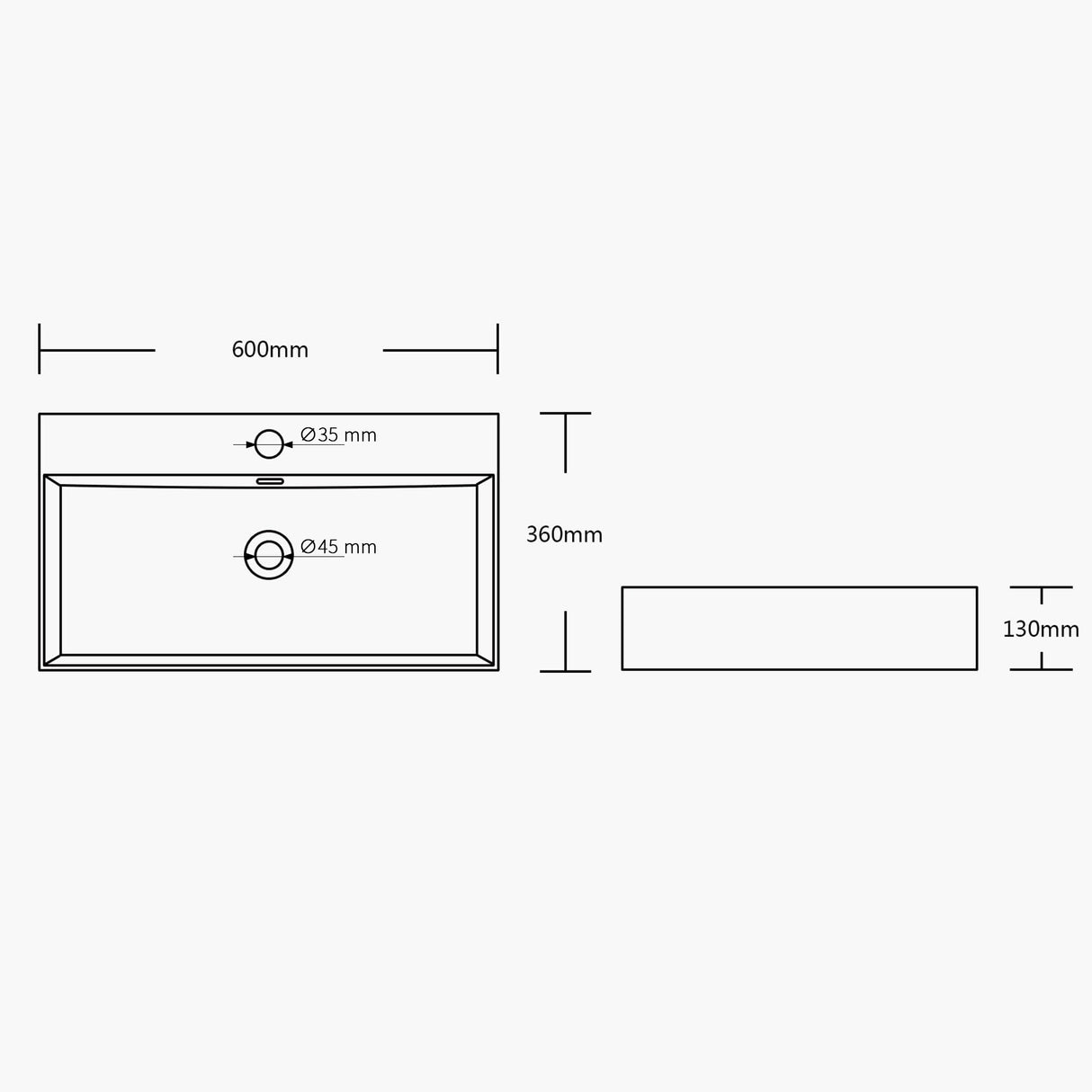 Lavabo Glasvilla Brüssel206 Cerámica Rectangular con Recubrimiento Nano (Suspendido o Sobre Encimera)