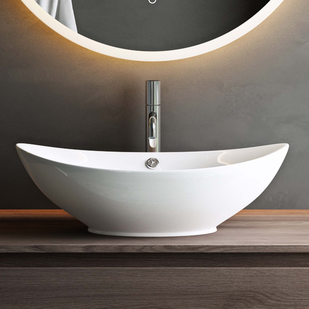 glasvilla Waschbecken Aufsatzwaschbecken Oval aus Keramik 59x38cm Waschschale Waschtisch mit Nano-Beschichtung Br818