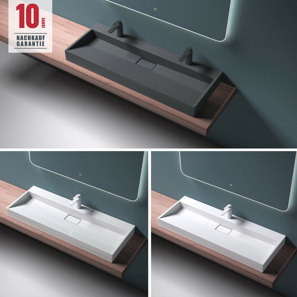 glasvilla Waschbecken Aufsatzwaschbecken Hängewaschbecken Hängewaschtisch inkl. Ablaufgarnitur Mineralguss Rechteckig Waschplatz col19