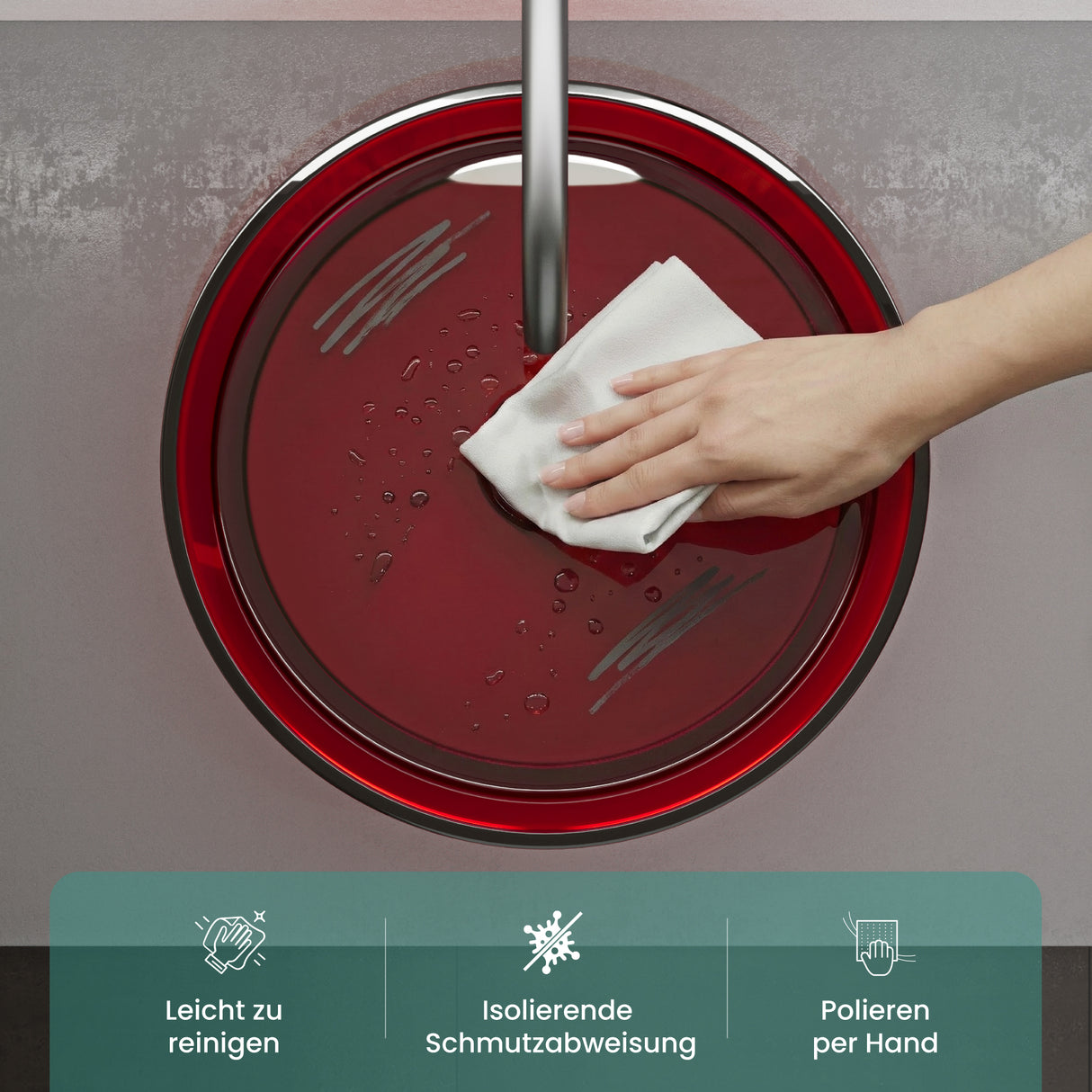 glasvilla Waschbecken rund Aufsatzwaschbecken aus Kunstharz Waschschale Handwaschbecken 40x40x14cm ohne Hahnloch und Überlauf Coloria01