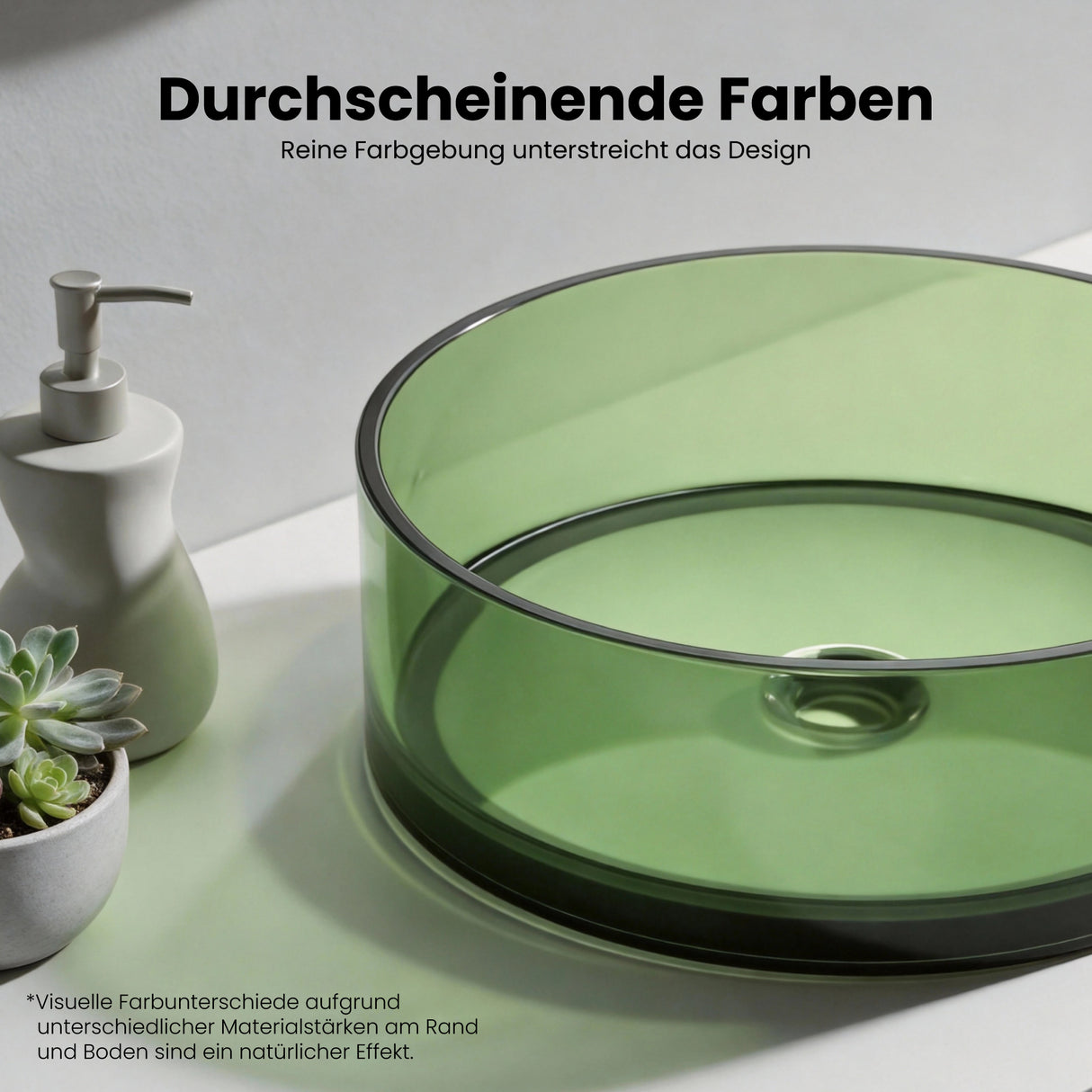 glasvilla Waschbecken rund Aufsatzwaschbecken aus Kunstharz Waschschale Handwaschbecken 40x40x14cm ohne Hahnloch und Überlauf Coloria01