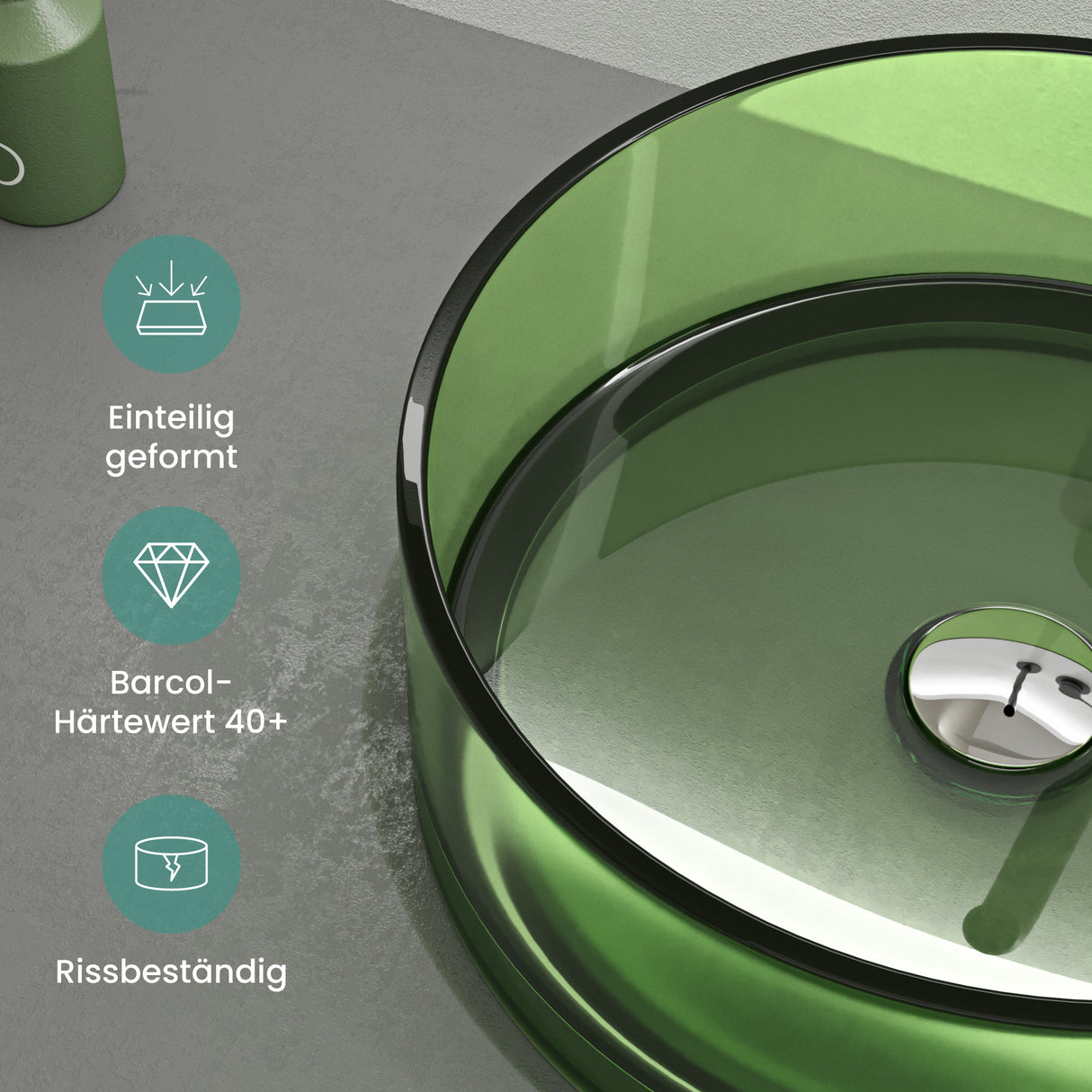 glasvilla Waschbecken rund Aufsatzwaschbecken aus Kunstharz Waschschale Handwaschbecken 40x40x14cm ohne Hahnloch und Überlauf Coloria01