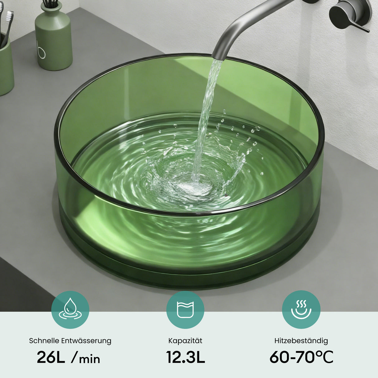 glasvilla Waschbecken rund Aufsatzwaschbecken aus Kunstharz Waschschale Handwaschbecken 40x40x14cm ohne Hahnloch und Überlauf Coloria01