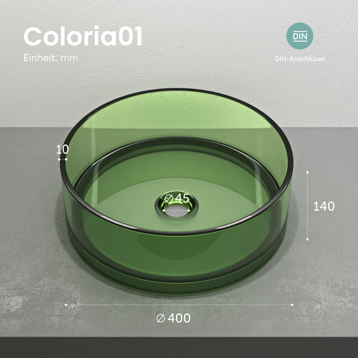 glasvilla Waschbecken rund Aufsatzwaschbecken aus Kunstharz Waschschale Handwaschbecken 40x40x14cm ohne Hahnloch und Überlauf Coloria01