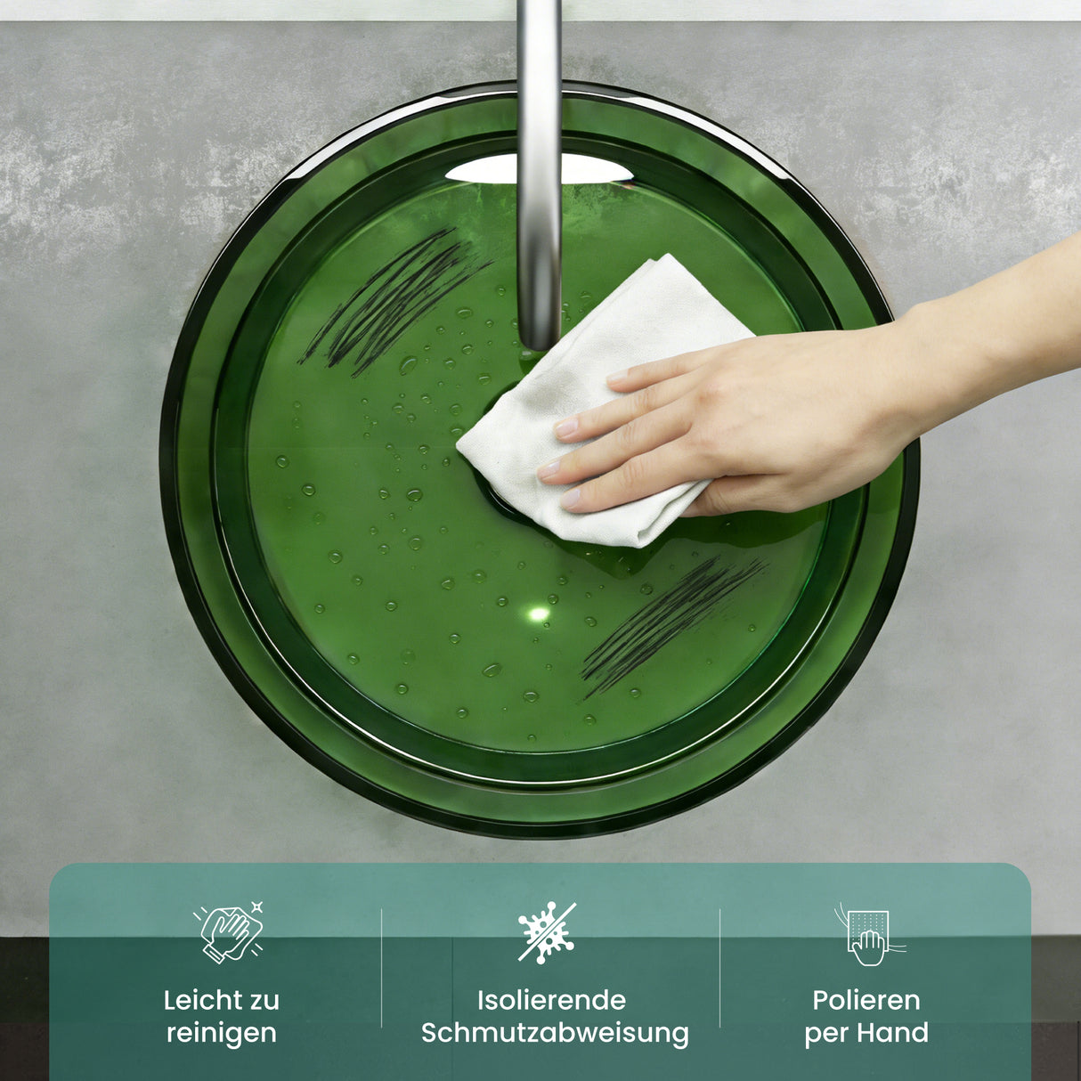 glasvilla Waschbecken rund Aufsatzwaschbecken aus Kunstharz Waschschale Handwaschbecken 40x40x14cm ohne Hahnloch und Überlauf Coloria01