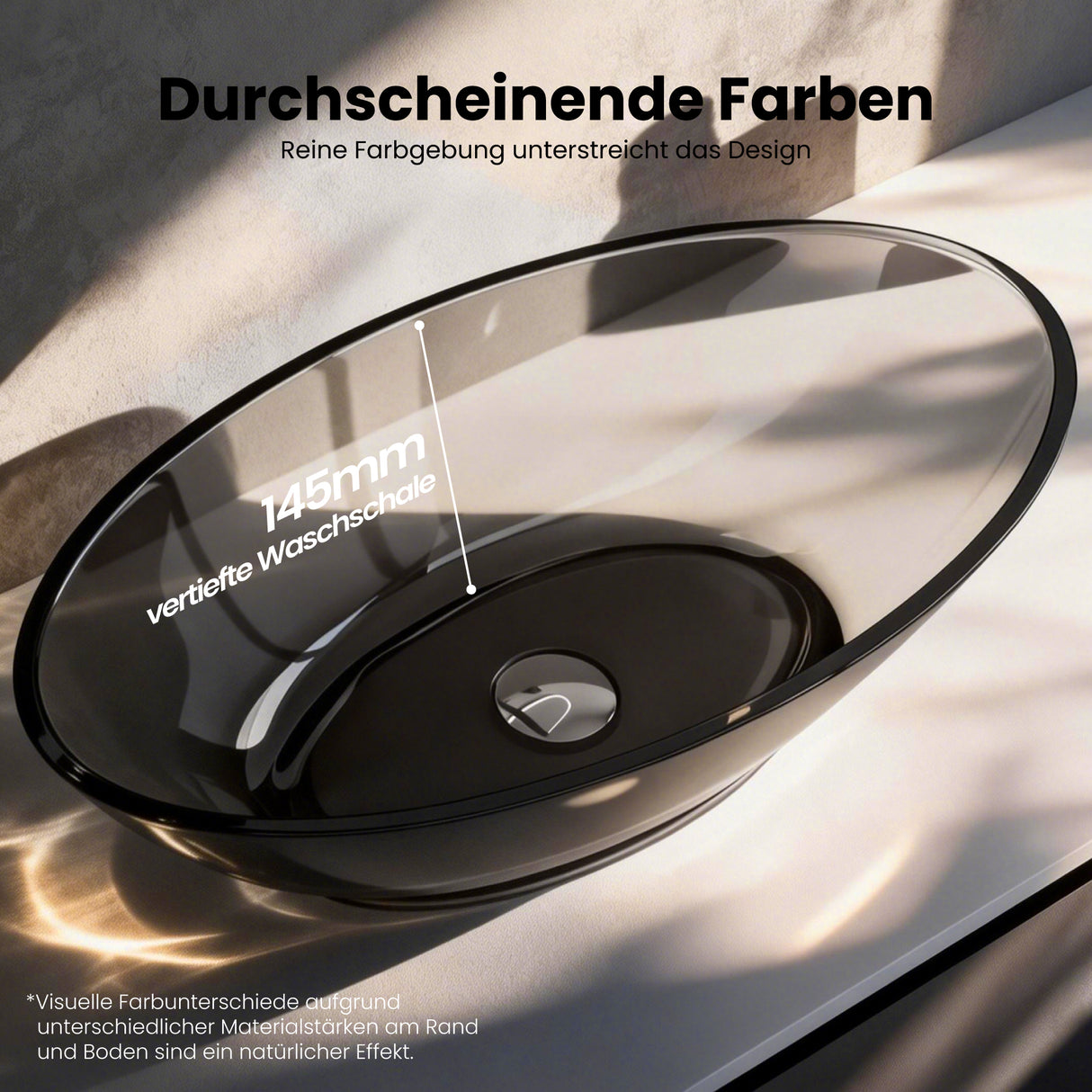 glasvilla Waschbecken Aufsatzwaschbecken aus Kunstharz Waschschale Handwaschbecken Oval 63x34x17cm ohne Hahnloch und Überlauf Coloria02