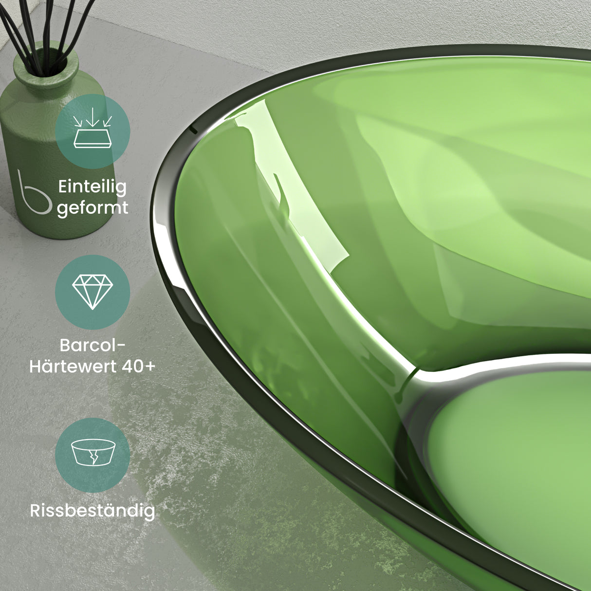 glasvilla Waschbecken Aufsatzwaschbecken aus Kunstharz Waschschale Handwaschbecken Oval 63x34x17cm ohne Hahnloch und Überlauf Coloria02