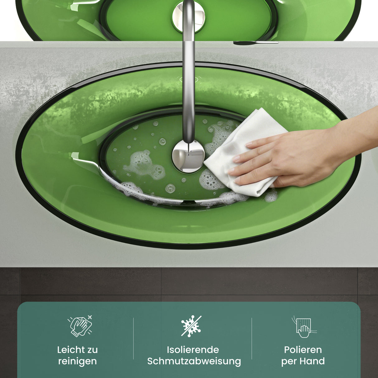 glasvilla Waschbecken Aufsatzwaschbecken aus Kunstharz Waschschale Handwaschbecken Oval 63x34x17cm ohne Hahnloch und Überlauf Coloria02