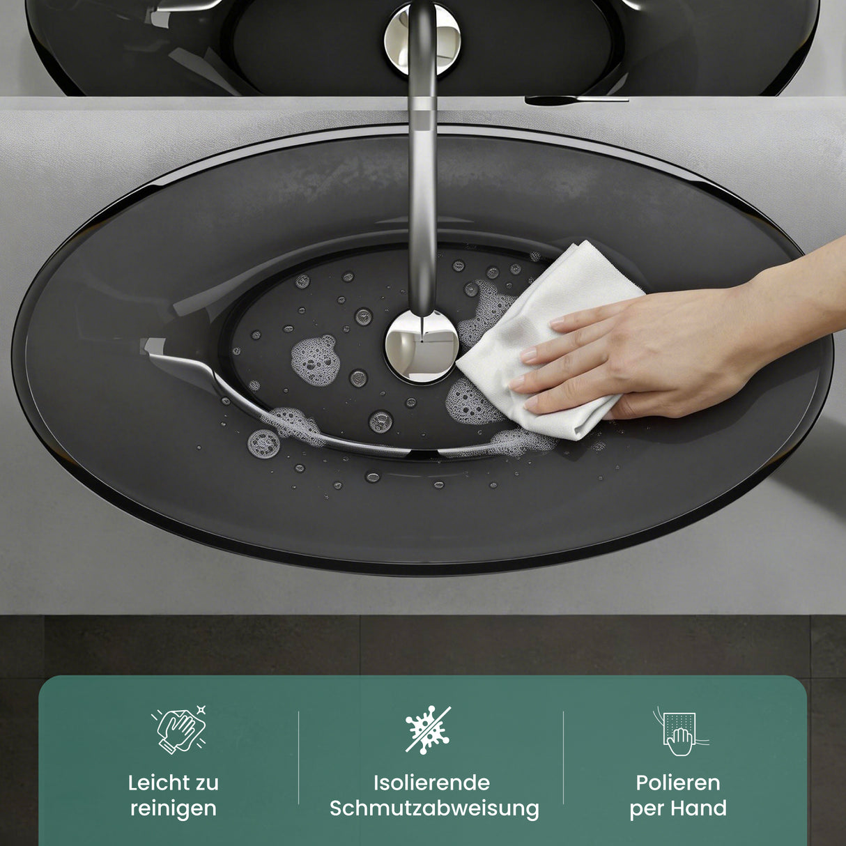 glasvilla Waschbecken Aufsatzwaschbecken aus Kunstharz Waschschale Handwaschbecken Oval 63x34x17cm ohne Hahnloch und Überlauf Coloria02