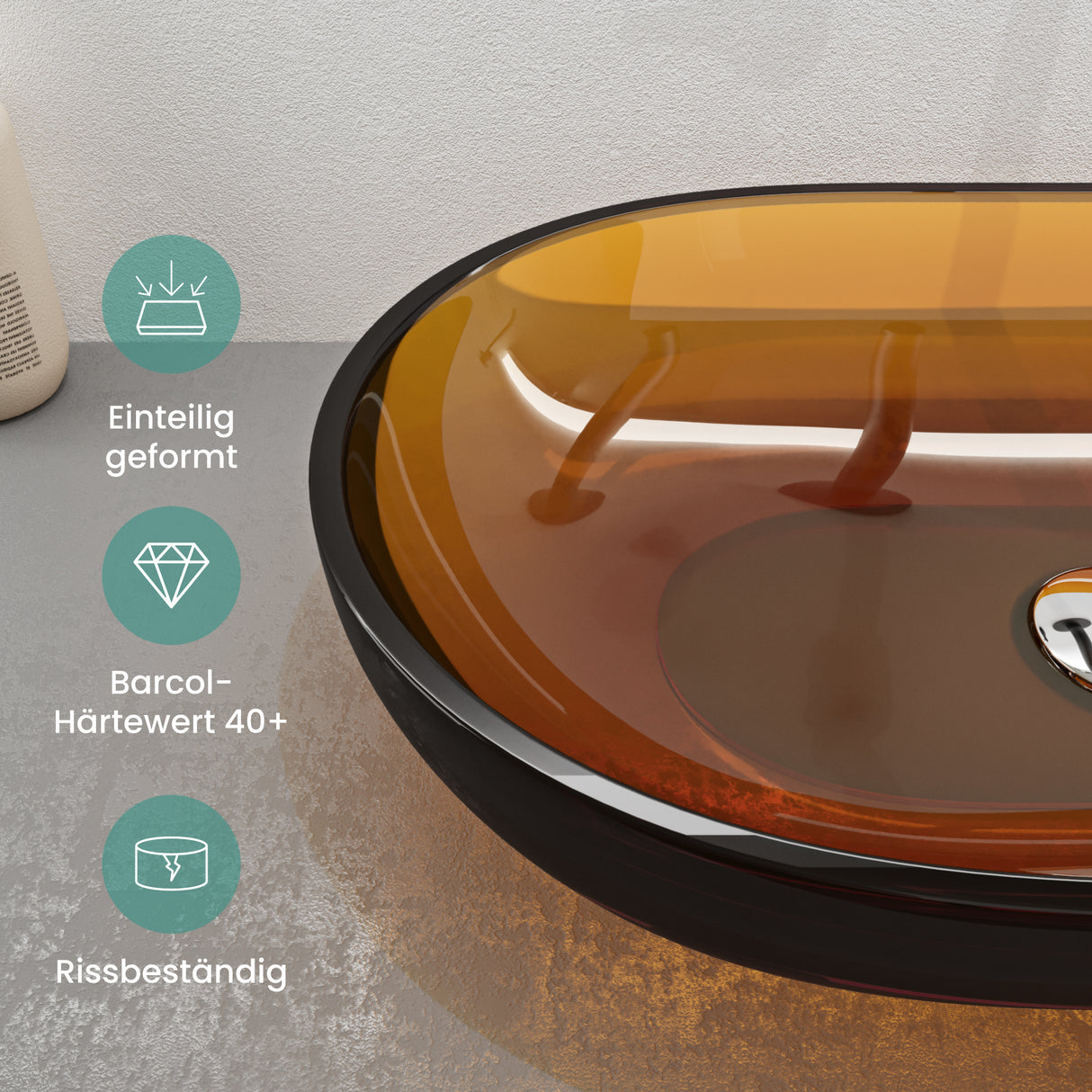 glasvilla Waschbecken Aufsatzwaschbecken aus Kunstharz Waschschale Handwaschbecken Oval 63x34x17cm ohne Hahnloch und Überlauf Coloria03