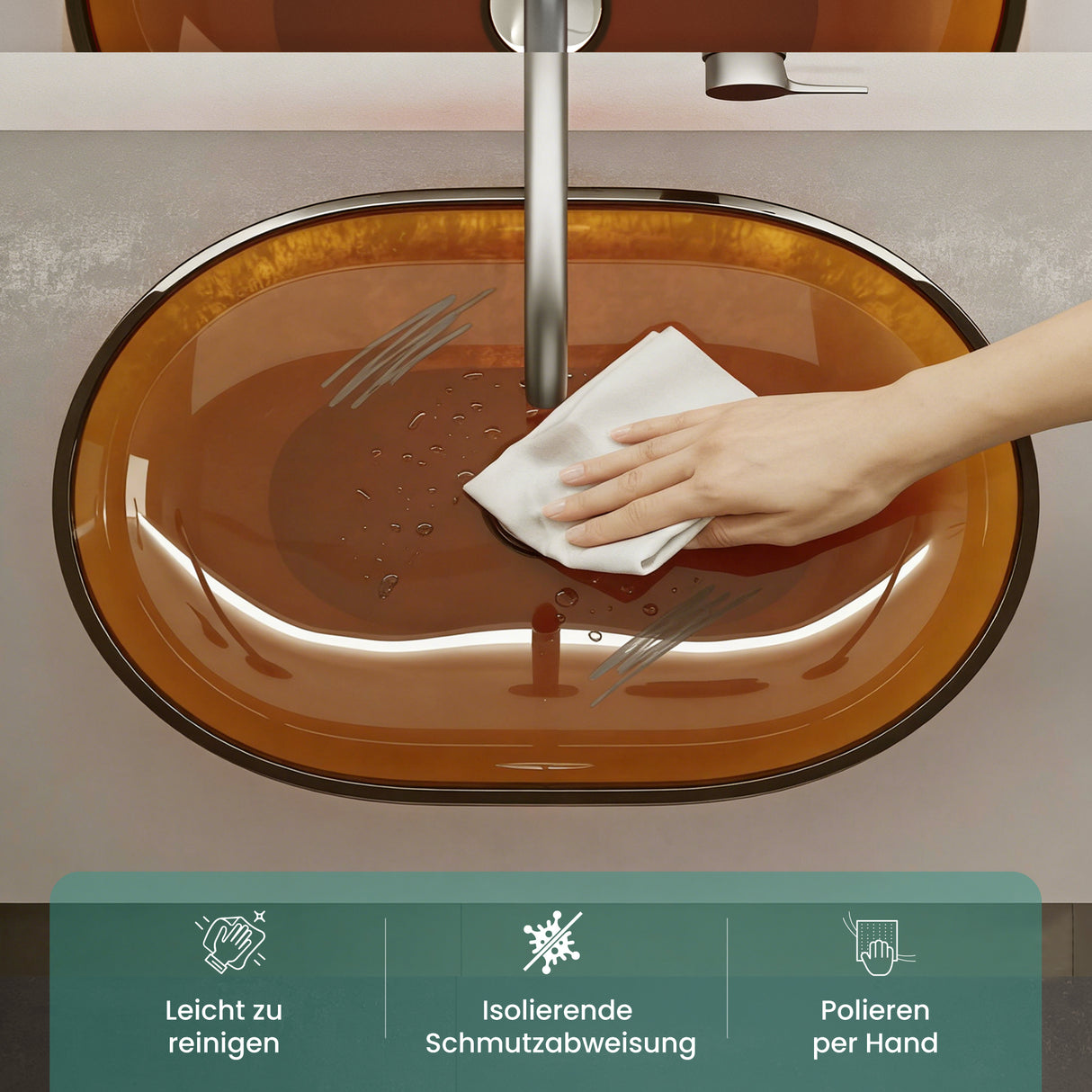 glasvilla Waschbecken Aufsatzwaschbecken aus Kunstharz Waschschale Handwaschbecken Oval 63x34x17cm ohne Hahnloch und Überlauf Coloria03