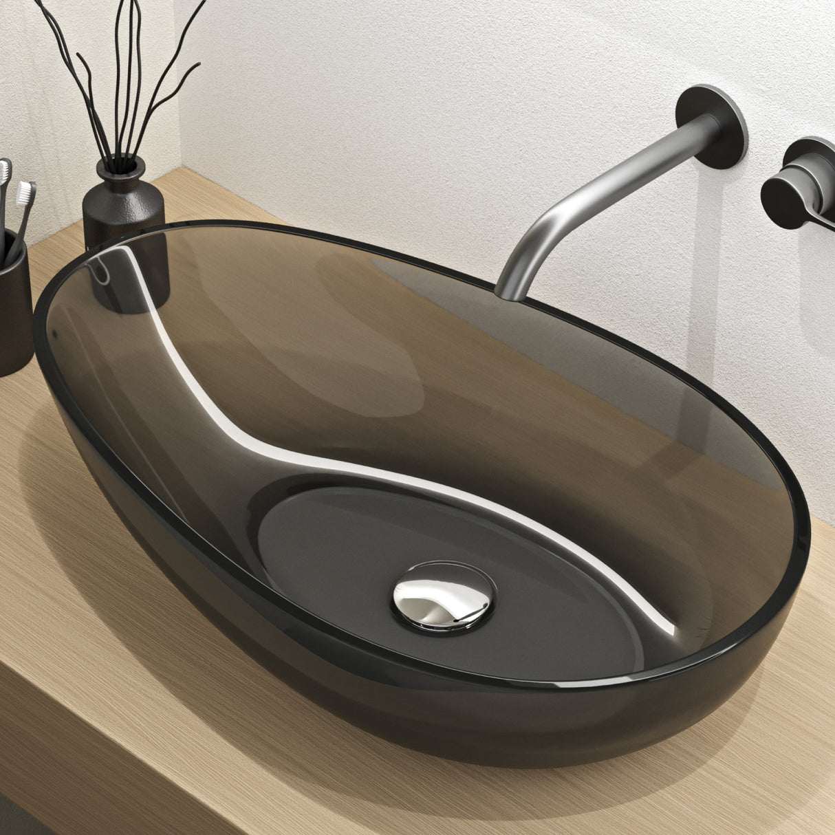 glasvilla Waschbecken Aufsatzwaschbecken aus Kunstharz Waschschale Handwaschbecken Oval 60x36x14cm ohne Hahnloch und Überlauf Coloria04