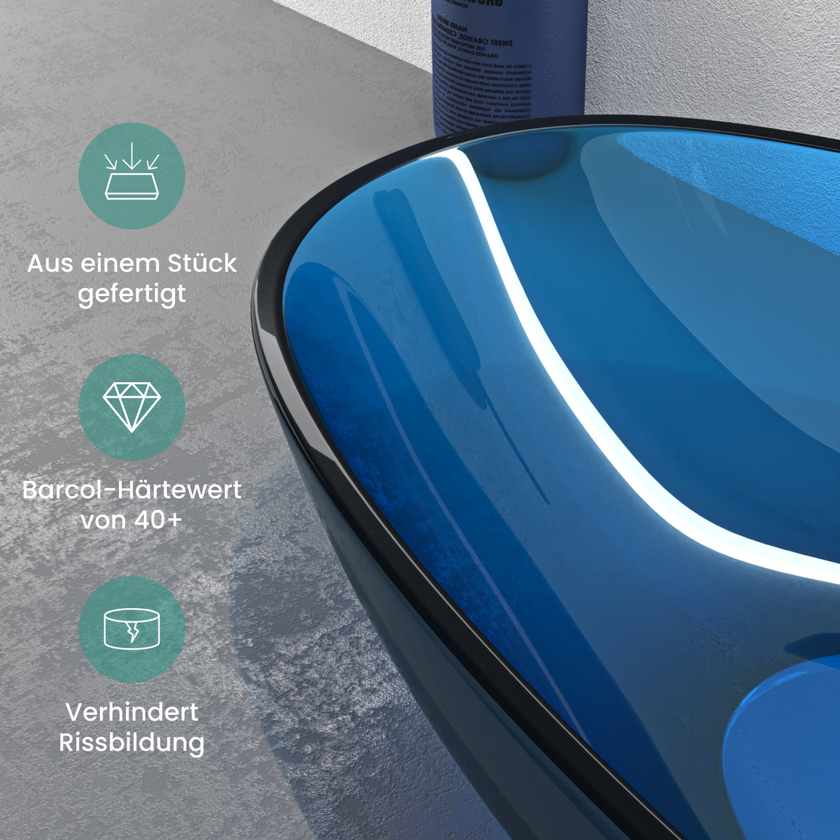 glasvilla Waschbecken Aufsatzwaschbecken aus Kunstharz Waschschale Handwaschbecken Oval 60x36x14cm ohne Hahnloch und Überlauf Coloria04