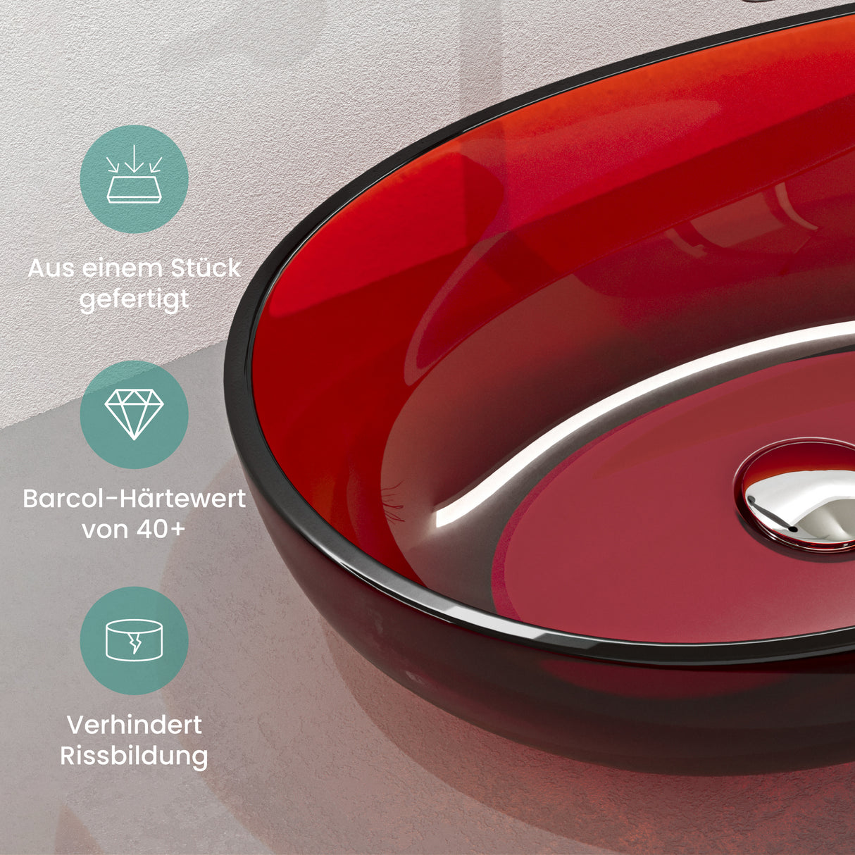 glasvilla Waschbecken Aufsatzwaschbecken aus Kunstharz Waschschale Handwaschbecken Oval 60x36x14cm ohne Hahnloch und Überlauf Coloria04