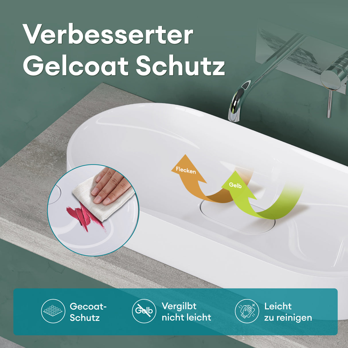 glasvilla Waschbecken Aufsatzwaschbecken Waschschale aus Mineralguss inkl. Nano-Versiegelung Col826