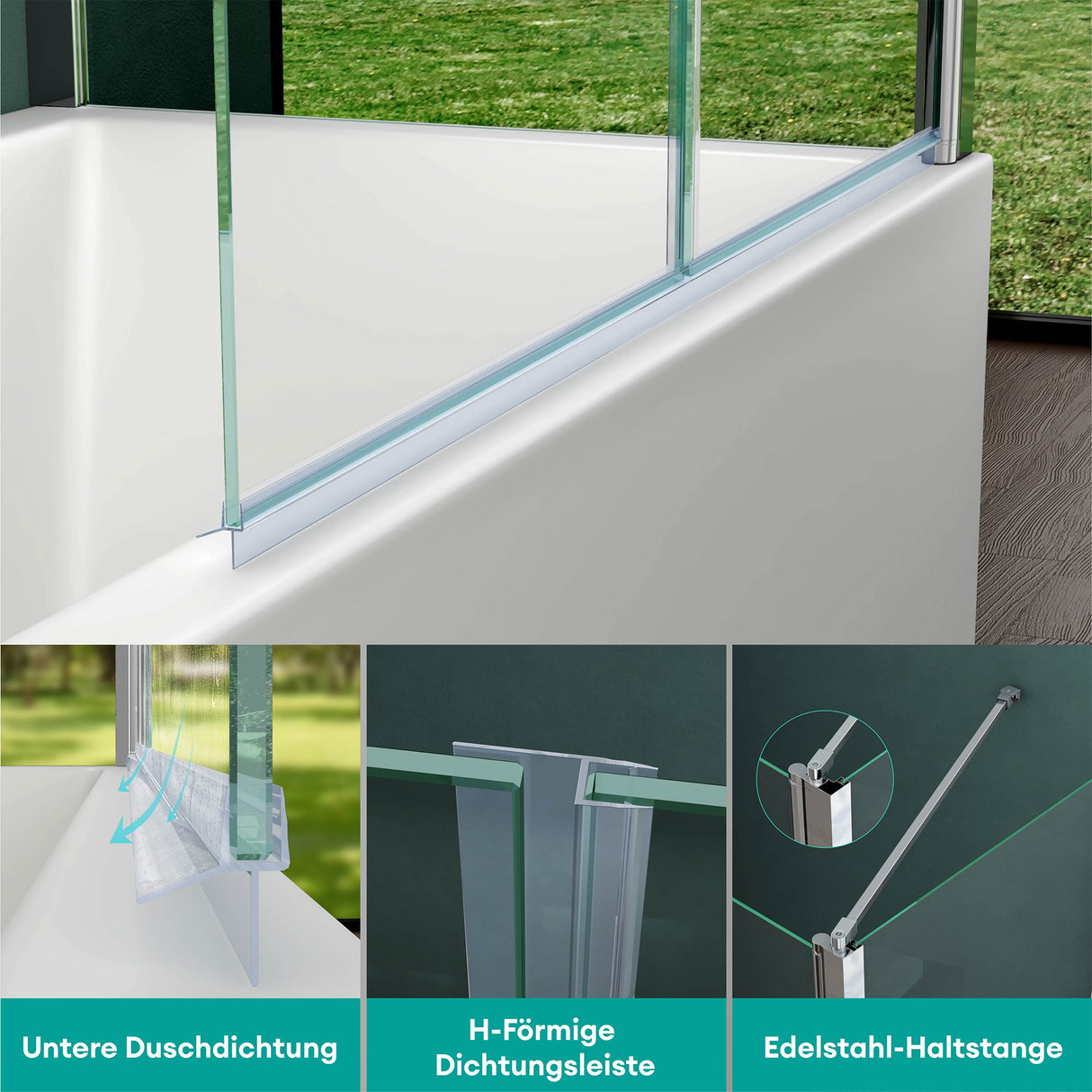 glasvilla Duschwand für Badewanne Badewannenwand Badewannenfaltwand 6mm Sicherheitsglas mit NANOBadewannenaufsatz Badewannentrennwand Cortona113