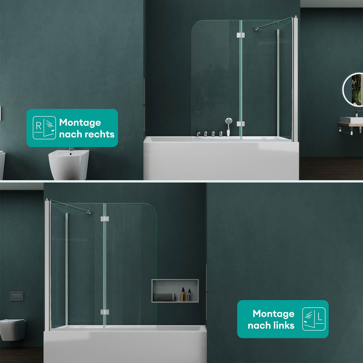 glasvilla Duschwand für Badewanne Badewannenwand Badewannenfaltwand 6mm Sicherheitsglas mit NANOBadewannenaufsatz Badewannentrennwand Cortona113