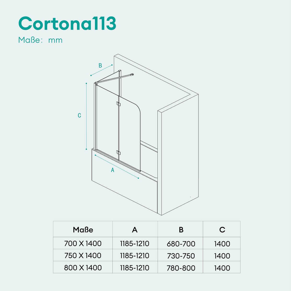 glasvilla Duschwand für Badewanne Badewannenwand Badewannenfaltwand 6mm Sicherheitsglas mit NANOBadewannenaufsatz Badewannentrennwand Cortona113