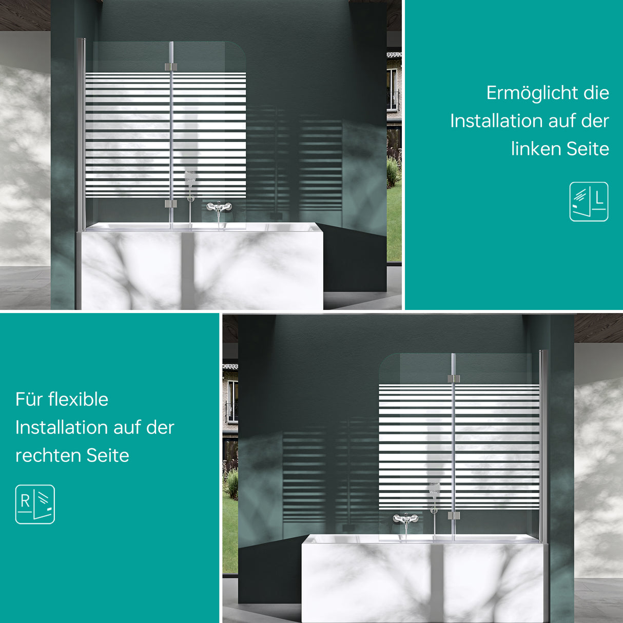 glasvilla Duschwand für Badewanne Badewannenwand faltbar 180° Sicherheitsglas mit NANO 120x140cm Badewannentrennwand Badewannenaufsatz Cortona1408