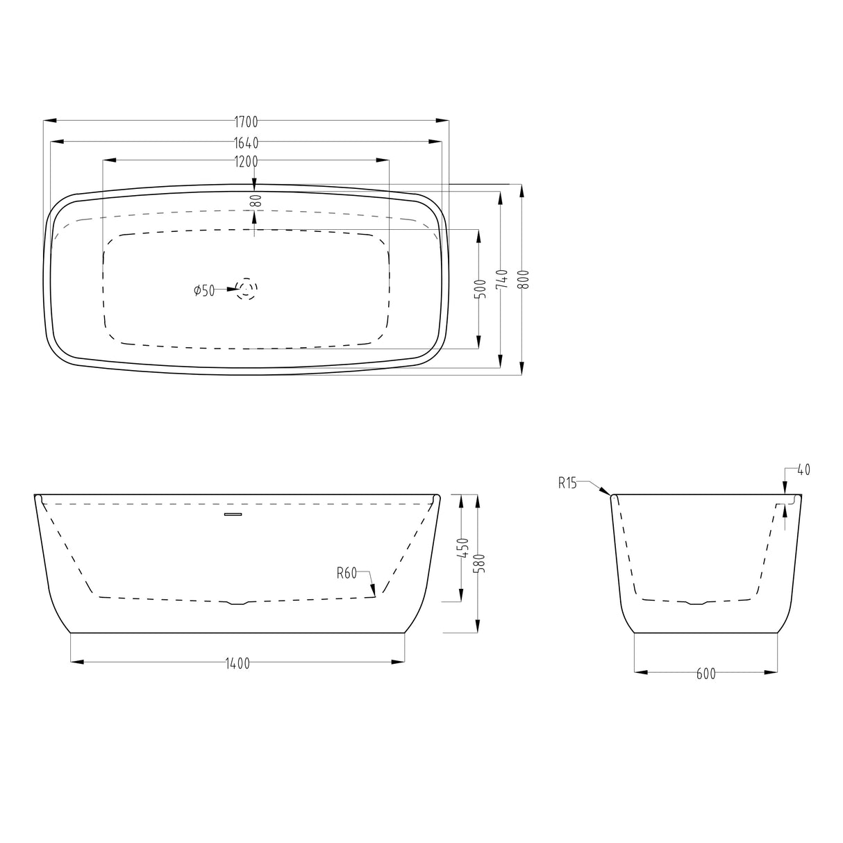 glasvilla Freistehende Badewanne Rechteck Sanitäracryl mit Armatur Standbadewanne