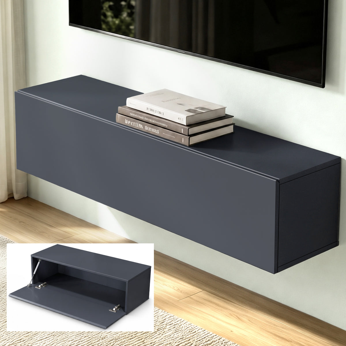Glasvilla Design – Mueble TV suspendido con cierre suave y tirador oculto (Fernsehschrank02)