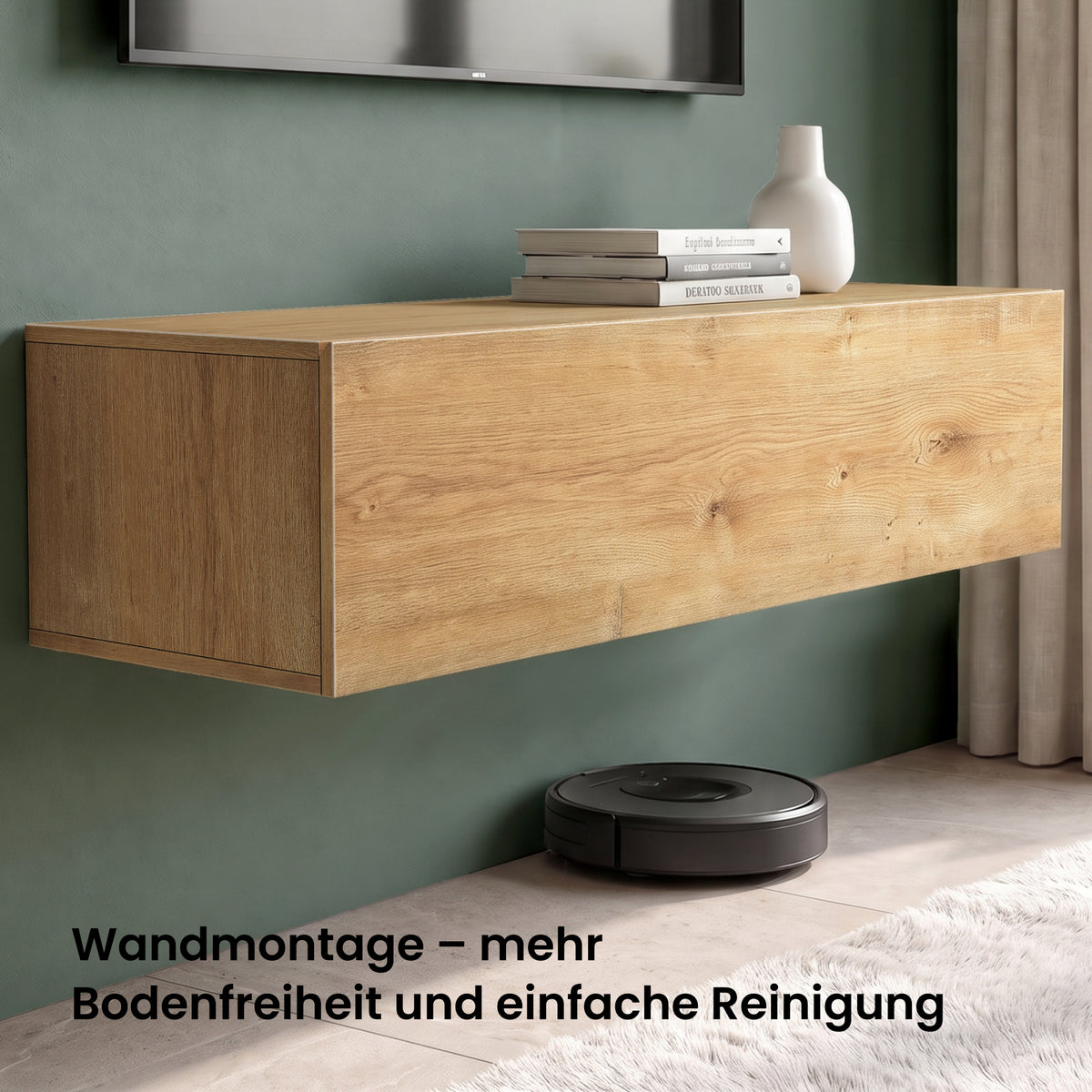 Glasvilla Design – Mueble TV suspendido con cierre suave y tirador oculto (Fernsehschrank02)
