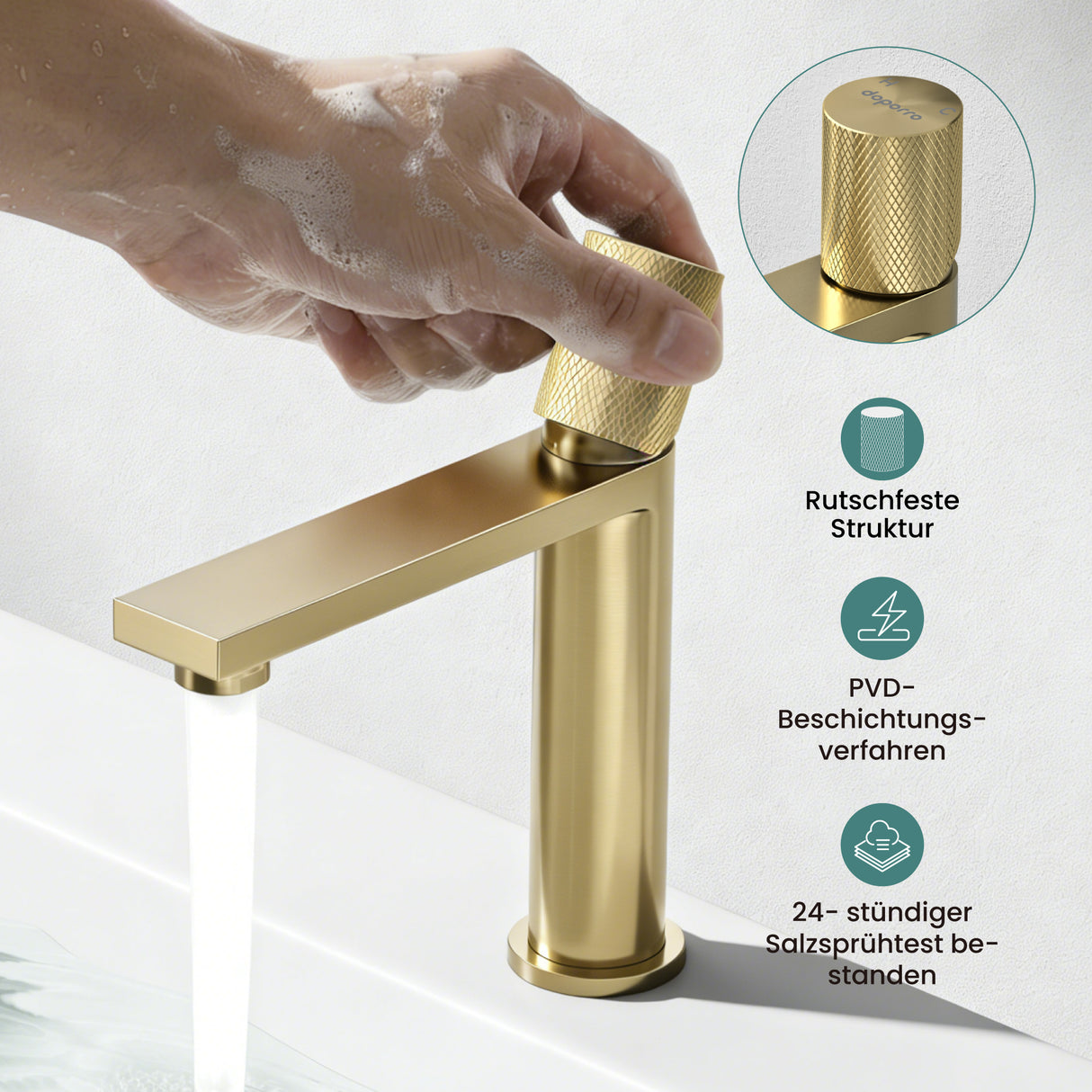 glasvilla Wasserhahn Bad Waschtischarmatur Einhebelmischer Mischbatterie Bad Armatur aus Edelstahl mit Wassersparfunktion DIN-Anschlüsse Fino-01