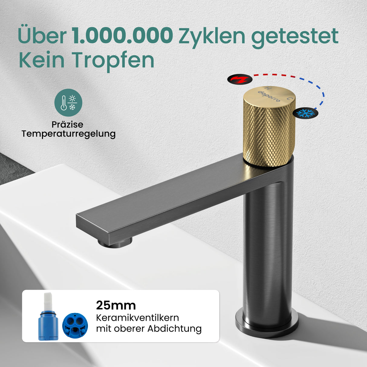 glasvilla Wasserhahn Bad Waschtischarmatur Einhebelmischer Mischbatterie Bad Armatur aus Edelstahl mit Wassersparfunktion DIN-Anschlüsse Fino-01